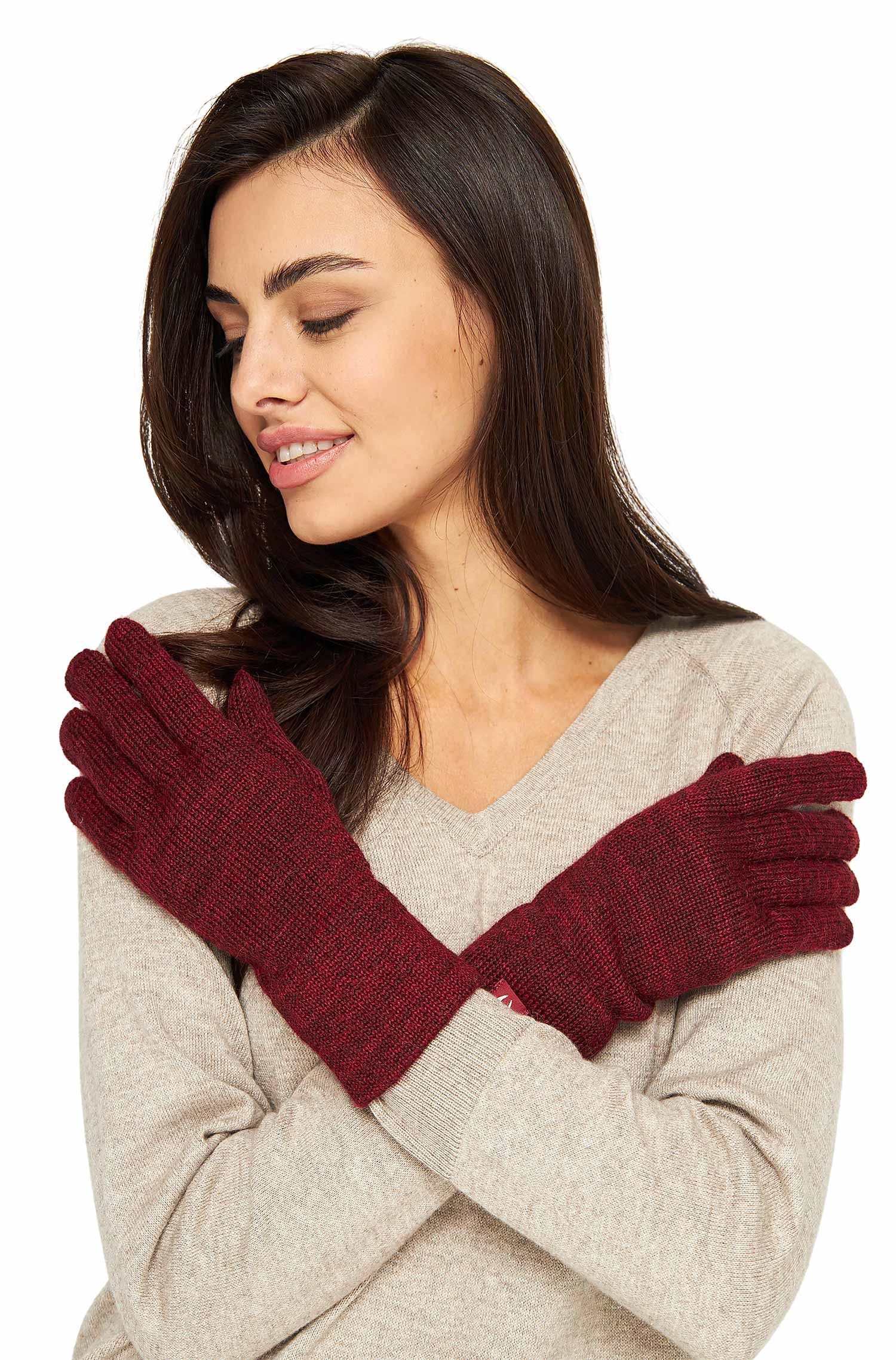 Alpaka Fingerhandschuhe TOUCH aus 100% Baby Alpaka-rot/schwarz meliert