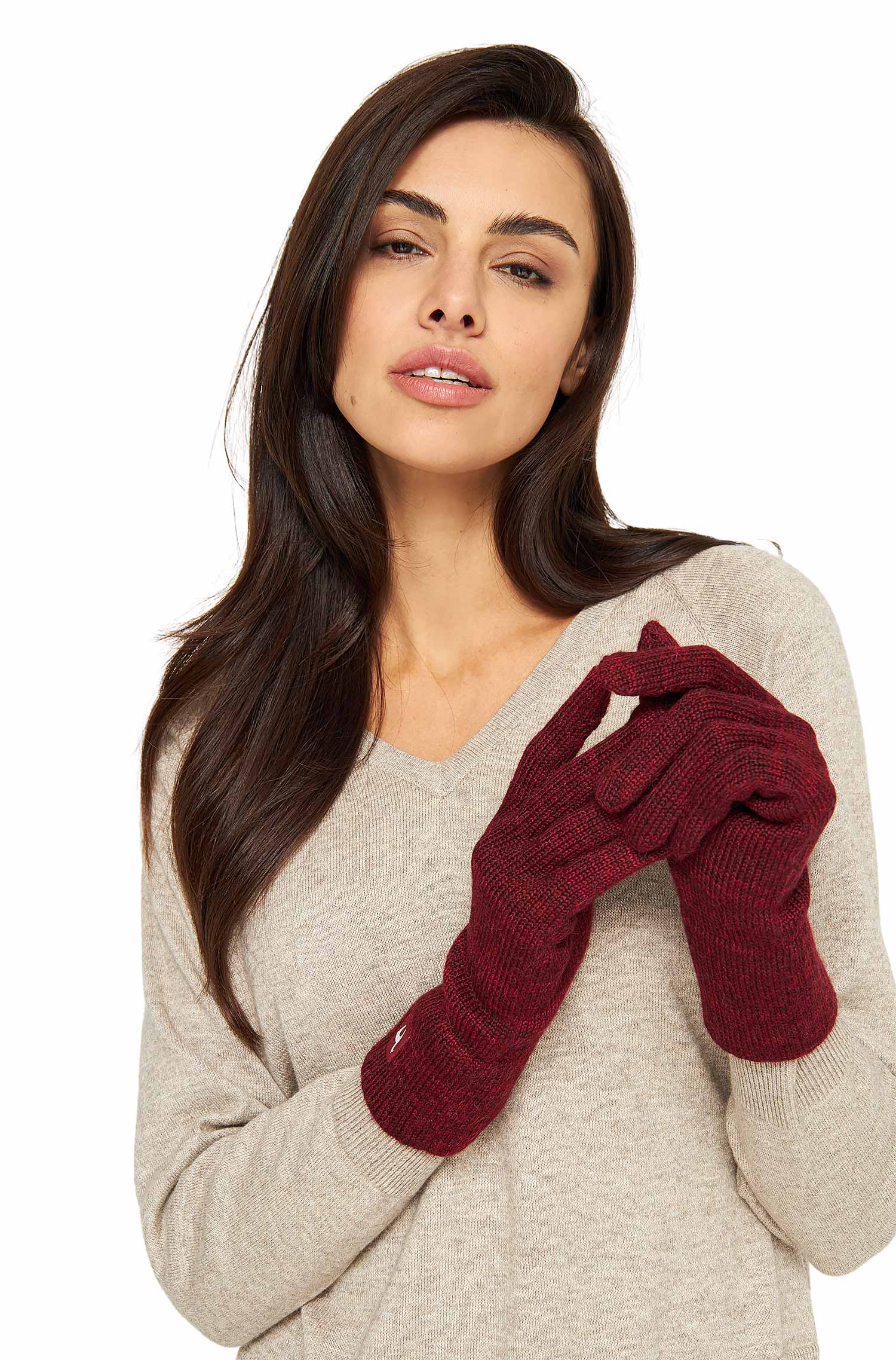 Alpaka Fingerhandschuhe TOUCH aus 100% Baby Alpaka-rot/schwarz meliert