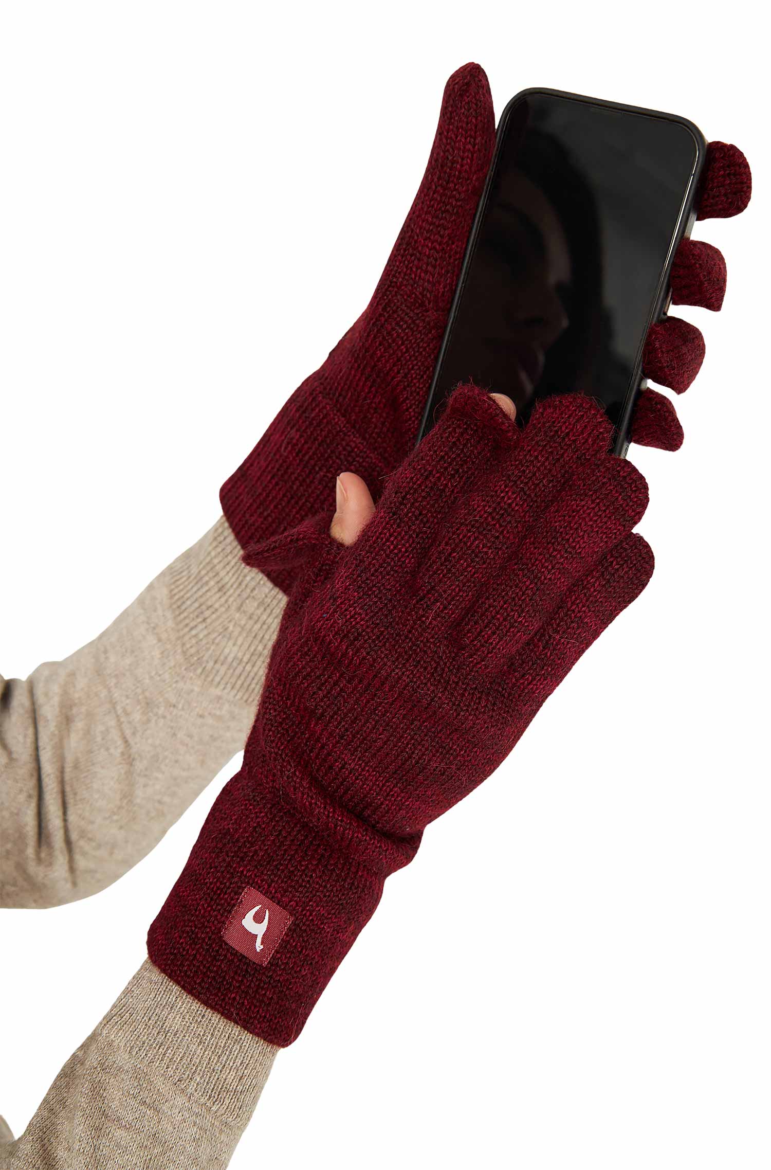 Alpaka Fingerhandschuhe TOUCH aus 100% Baby Alpaka-rot/schwarz meliert