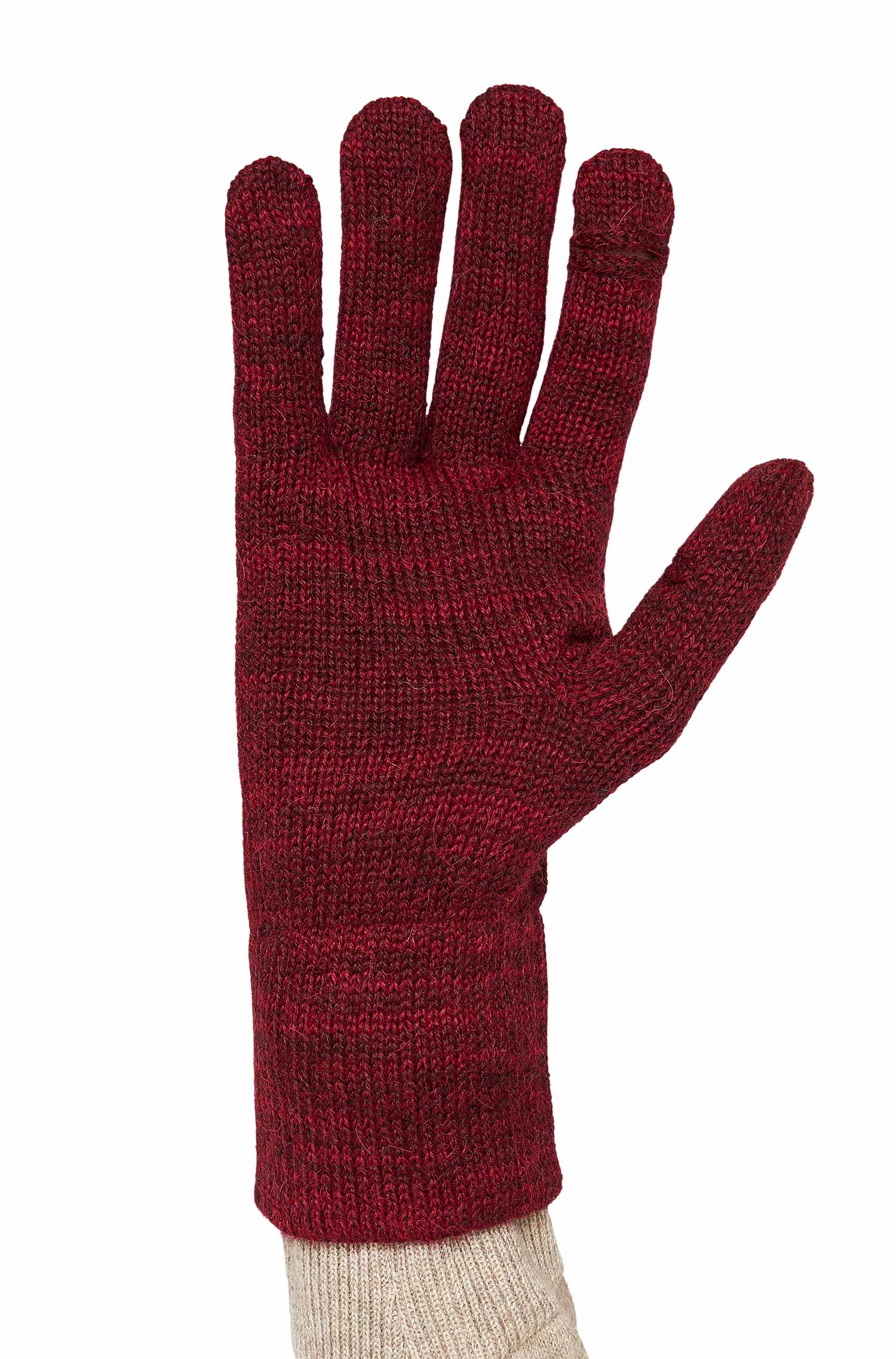 Alpaka Fingerhandschuhe TOUCH aus 100% Baby Alpaka-rot/schwarz meliert