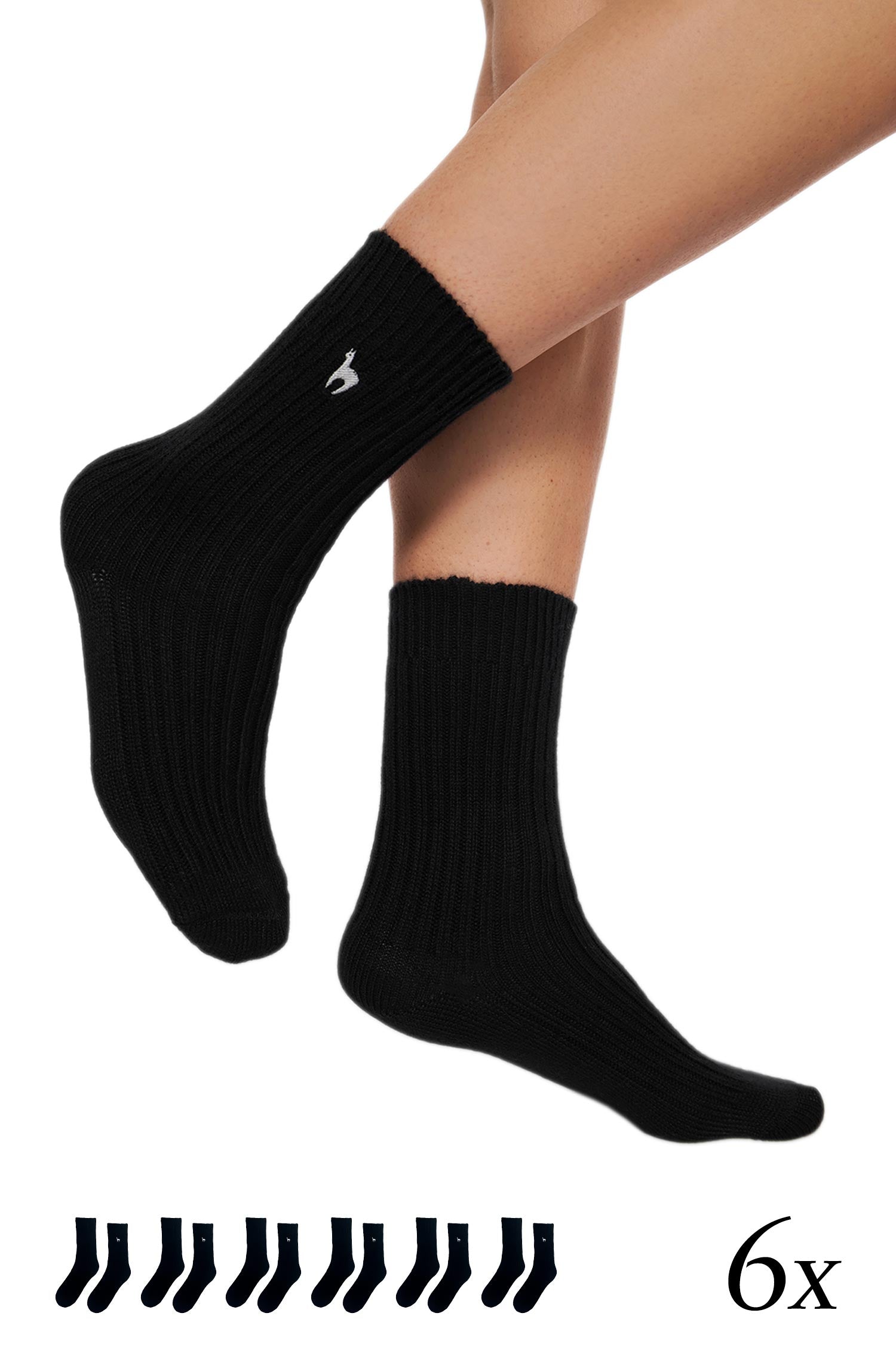 Alpaka Socken PREMIUM 6er Pack aus 70% Baby Alpaka & 25% Baumwolle-schwarz