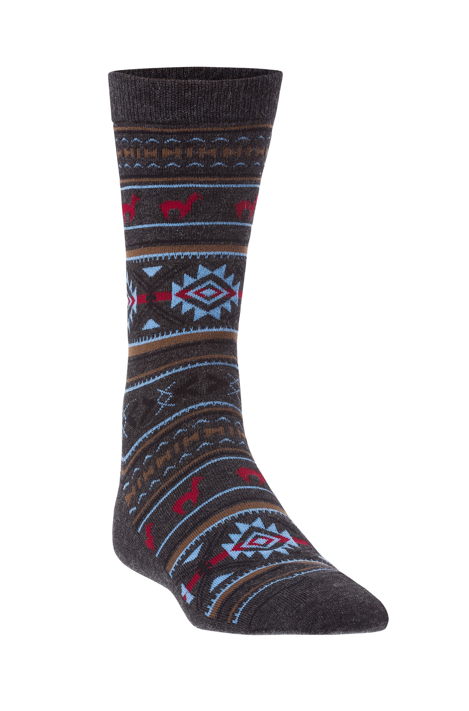 Alpaka Socken JACQUARD aus 70% Baby Alpaka und 25% Pima Baumwolle-grau/blau