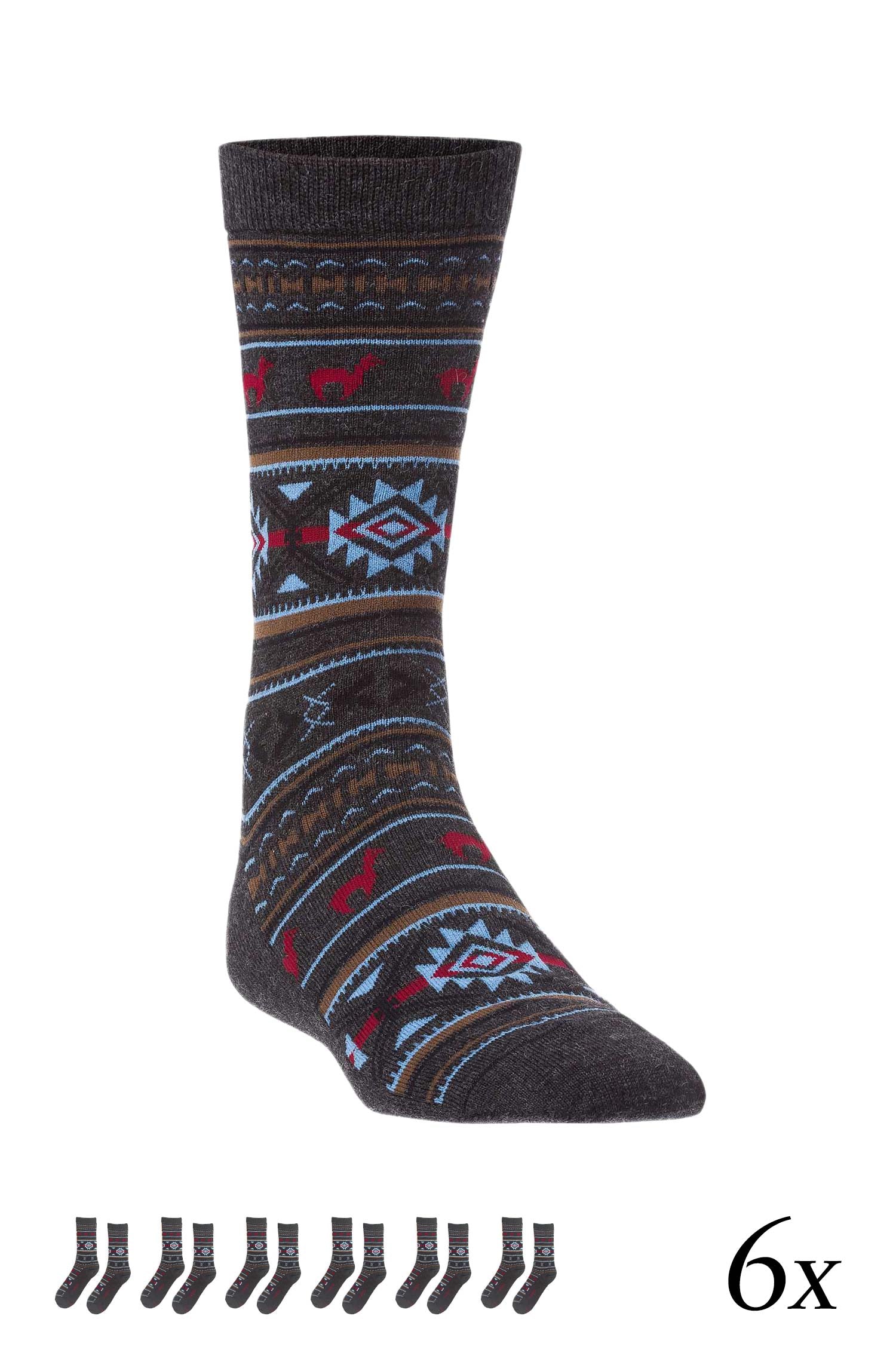 Alpaka Socken JACQUARD 6er Pack aus 70% Baby Alpaka und 25% Pima Baumwolle-grau/blau