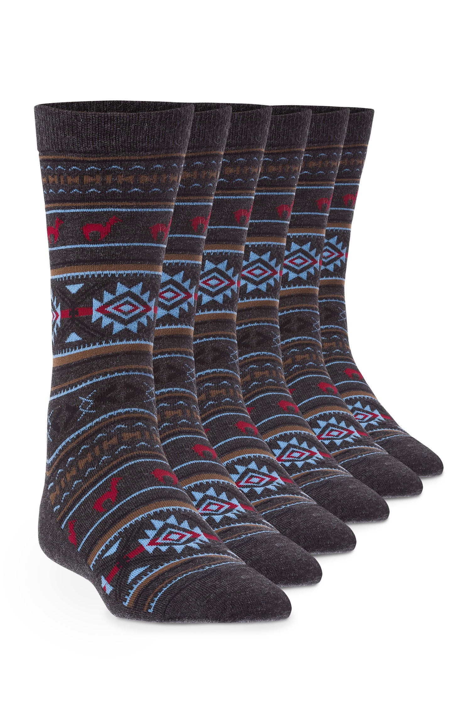 Alpaka Socken JACQUARD 6er Pack aus 70% Baby Alpaka und 25% Pima Baumwolle-grau/blau