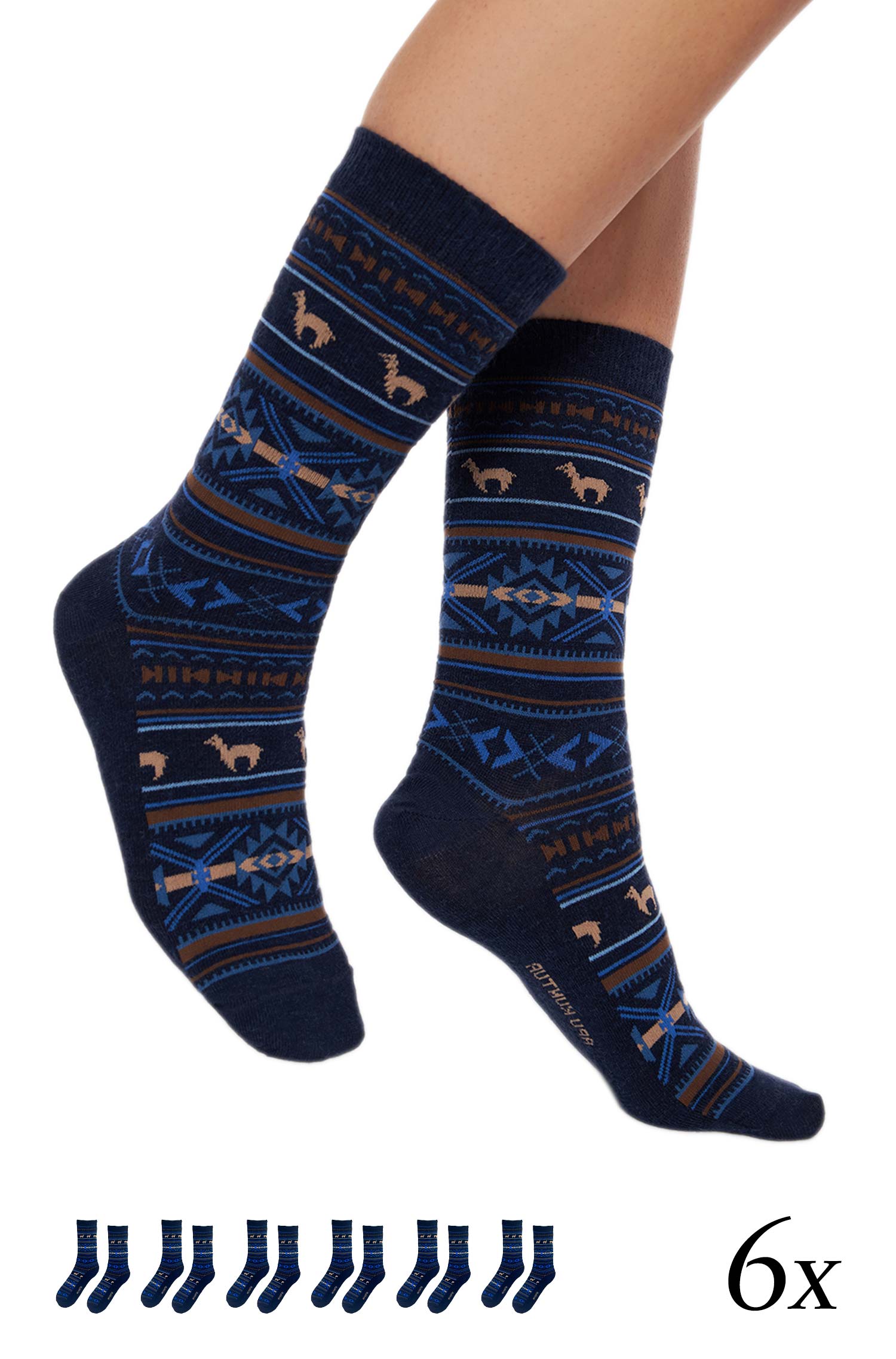 Alpaka Socken JACQUARD 6er Pack aus 70% Baby Alpaka und 25% Pima Baumwolle-marine/royal