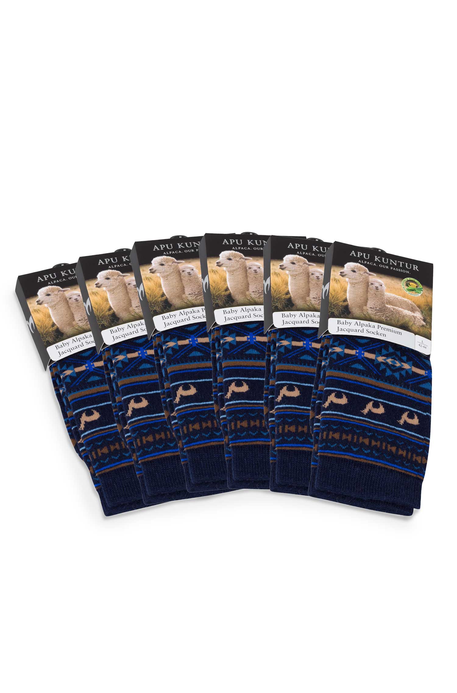Alpaka Socken JACQUARD 6er Pack aus 70% Baby Alpaka und 25% Pima Baumwolle-marine/royal