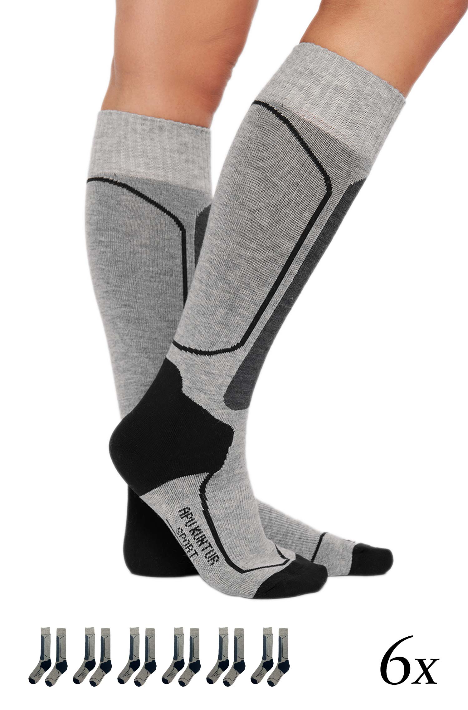 Alpaka Premium SKI- & SPORTSOCKEN 6er Pack aus Alpaka-Baumwoll-Mix-grau