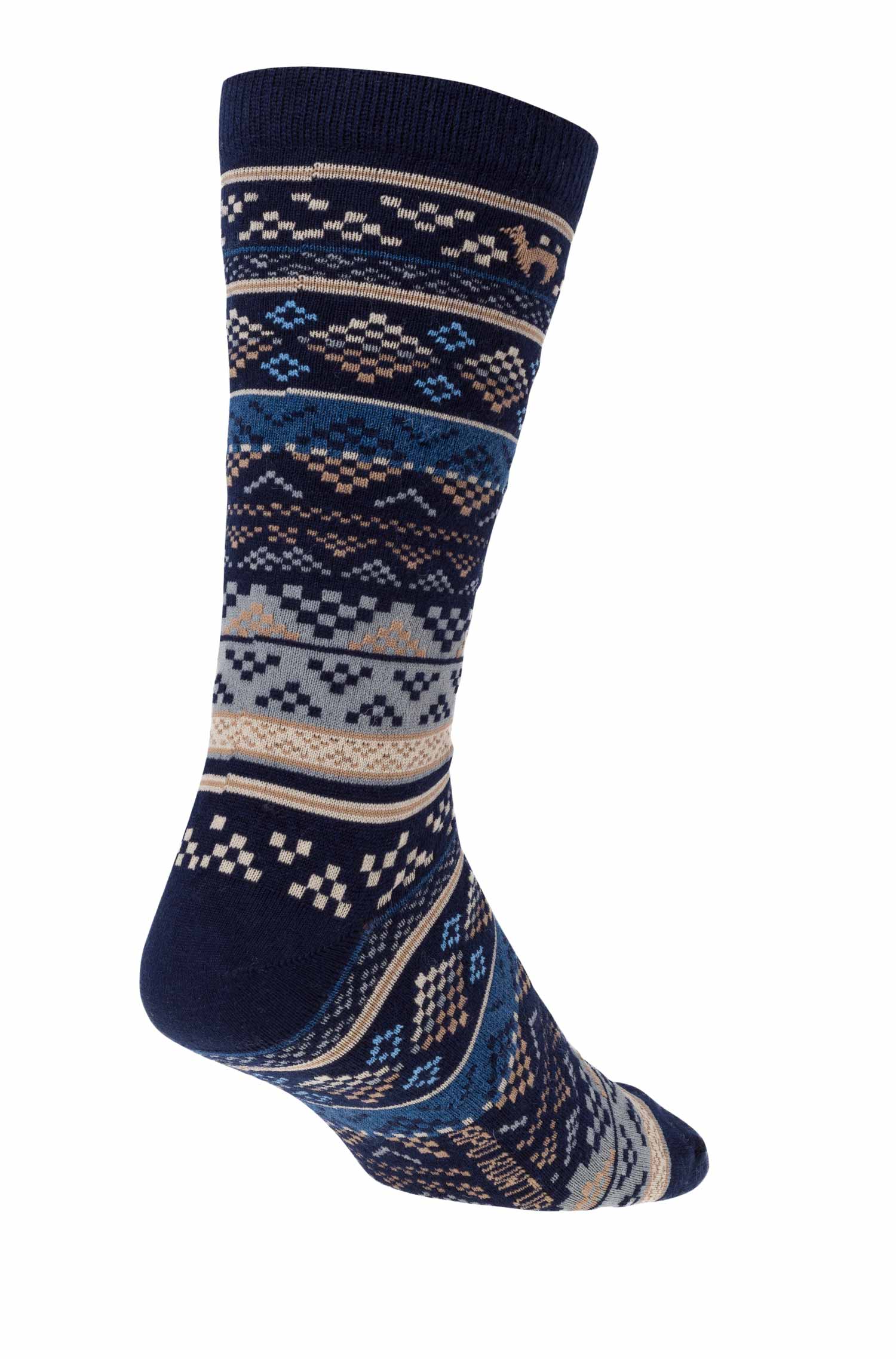 Alpaka Socken INKA aus 70% Baby Alpaka & 25% Pima Baumwolle-blau/sand