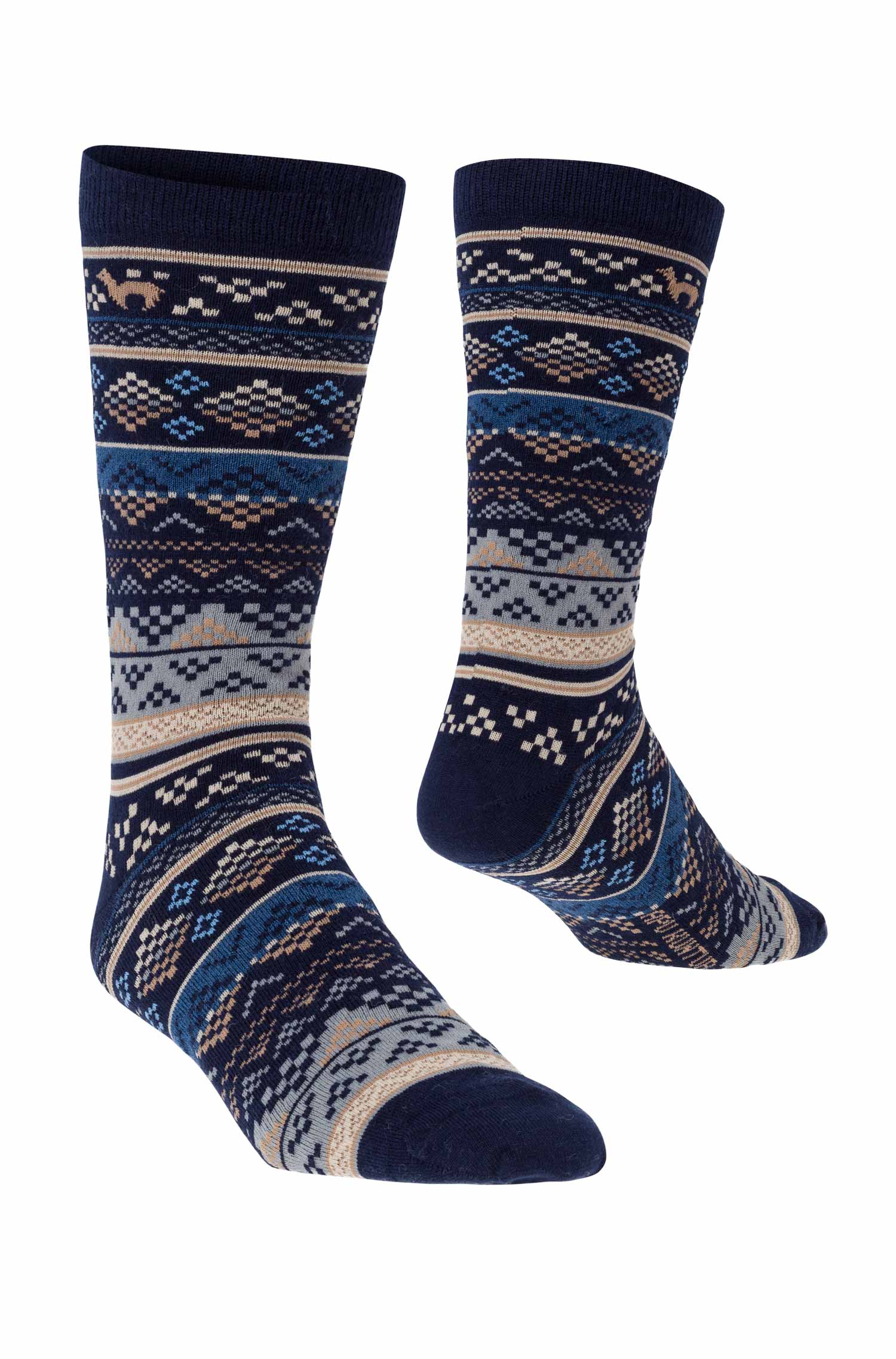 Alpaka Socken INKA aus 70% Baby Alpaka & 25% Pima Baumwolle-blau/sand