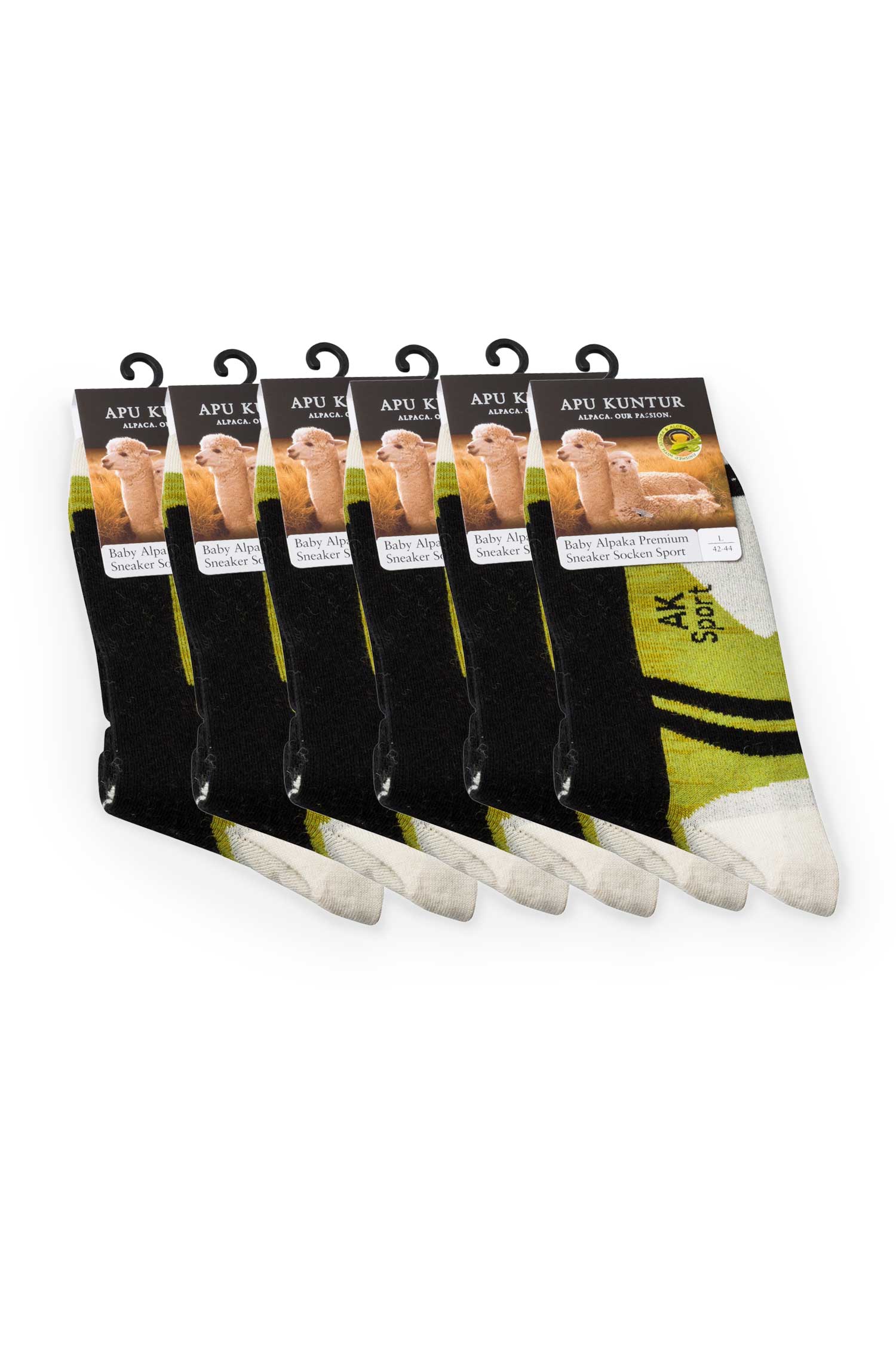 6er-Pack Premium SPORT SNEAKER SOCKE in Naturfaser Qualität-schwarz/grün