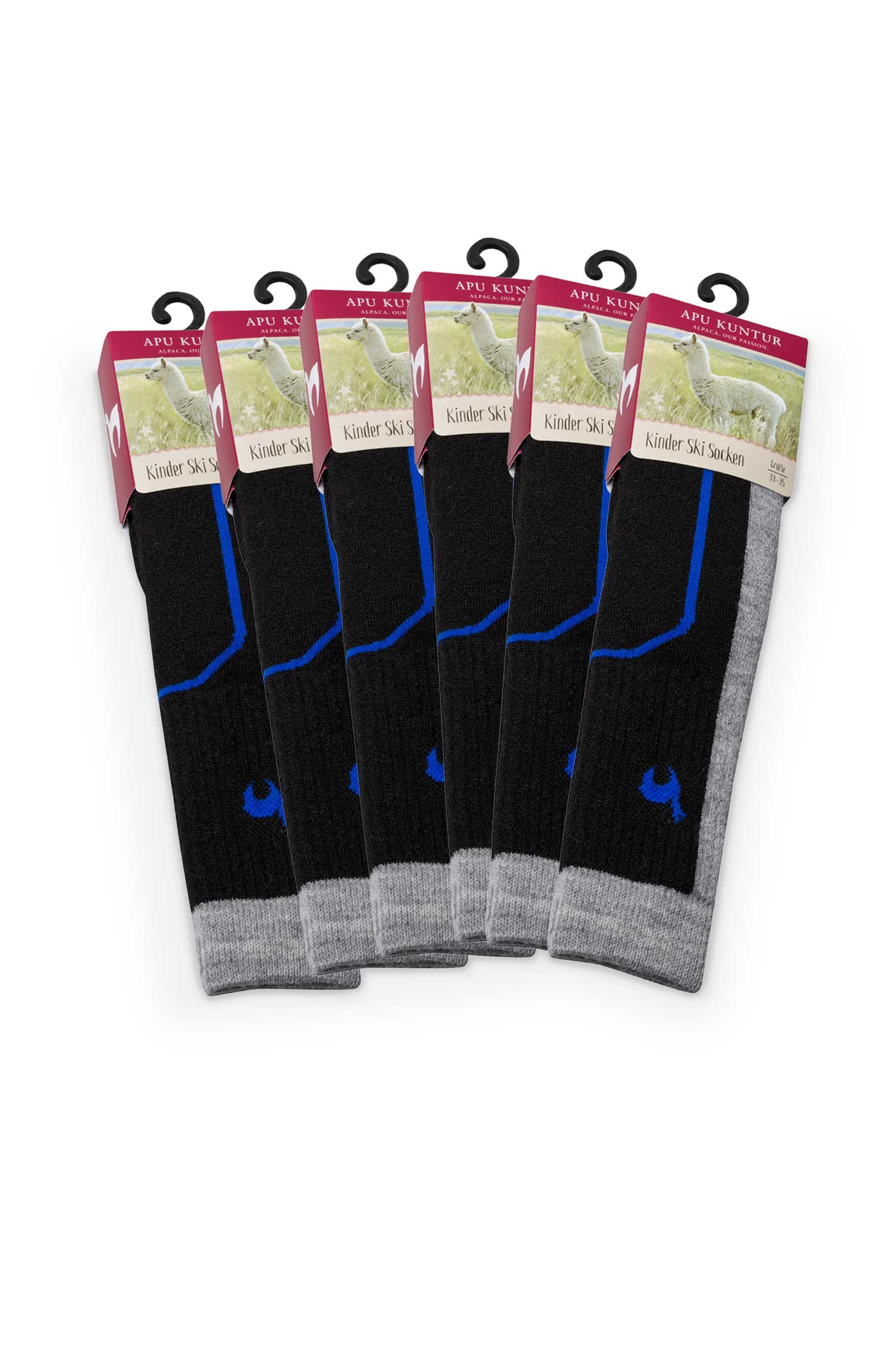 Alpaka KINDER SKI SOCKEN 6er Pack aus Alpaka Woll-Mix-schwarz/grau