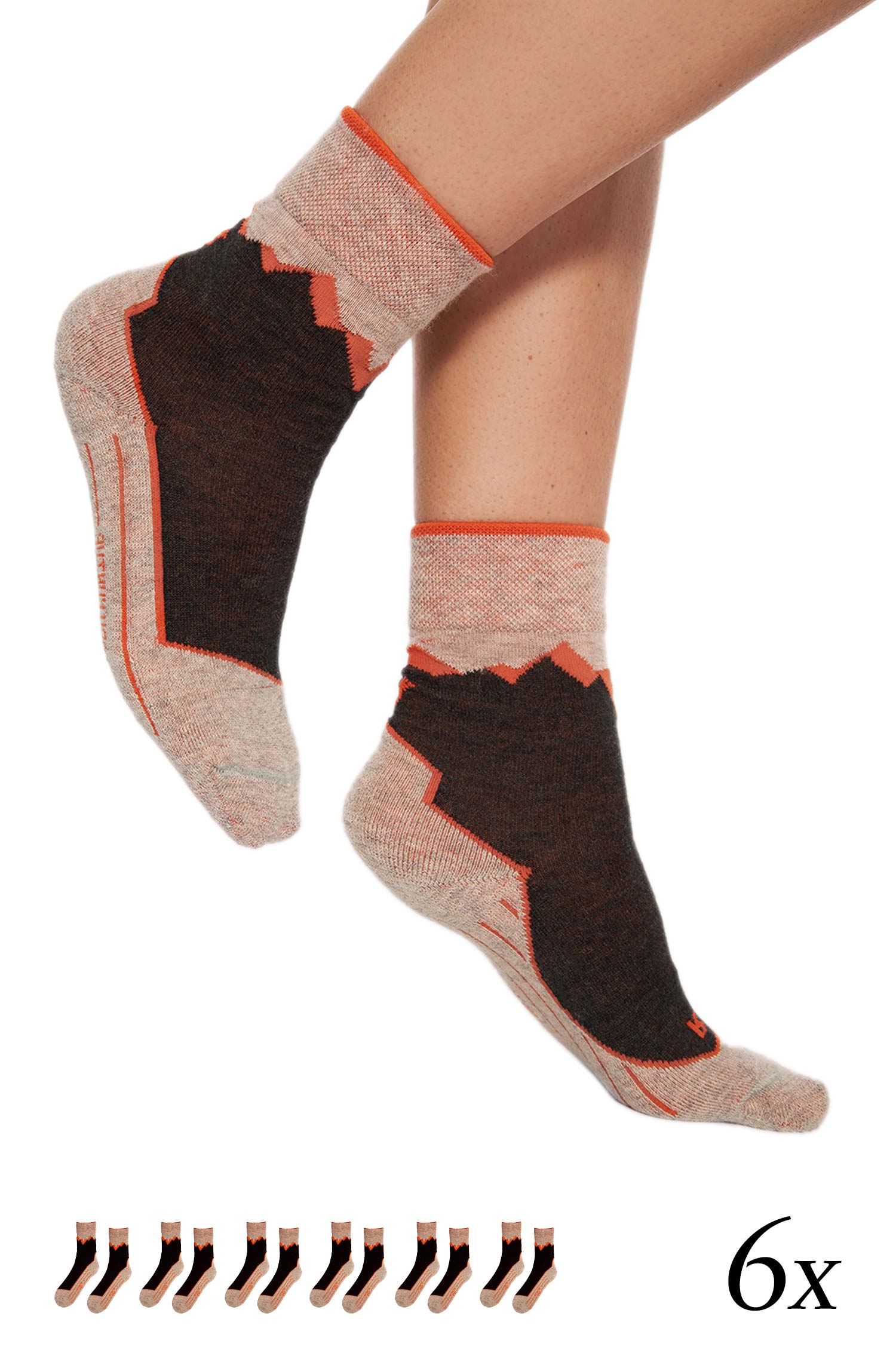 6er-Pack Premium Alpaka WANDERSOCKEN-sand/orange