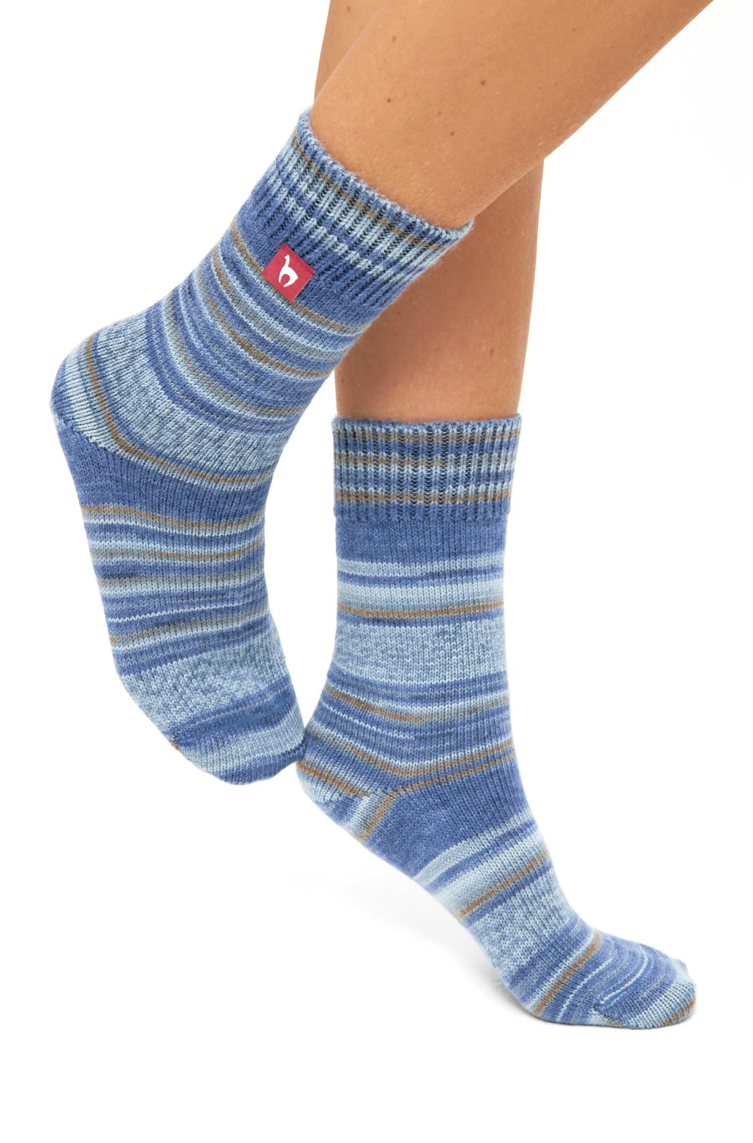 Alpaka Kuschel-Socken HARMONY aus Alpaka-Wolle-Mix-ocker/blau