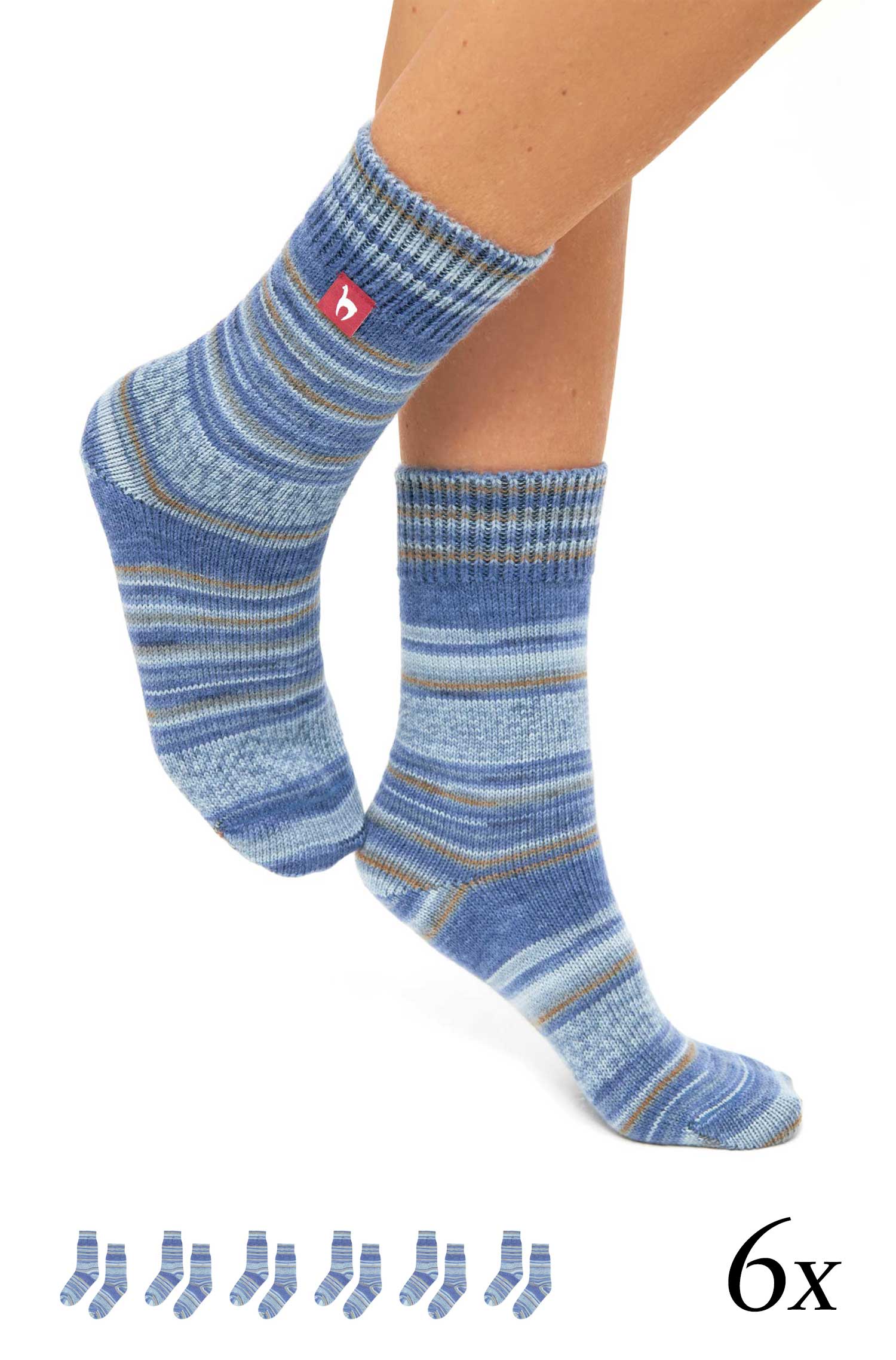 Alpaka Kuschel-Socken HARMONY - 6er Pack aus Alpaka-Wolle-Mix-ocker/blau