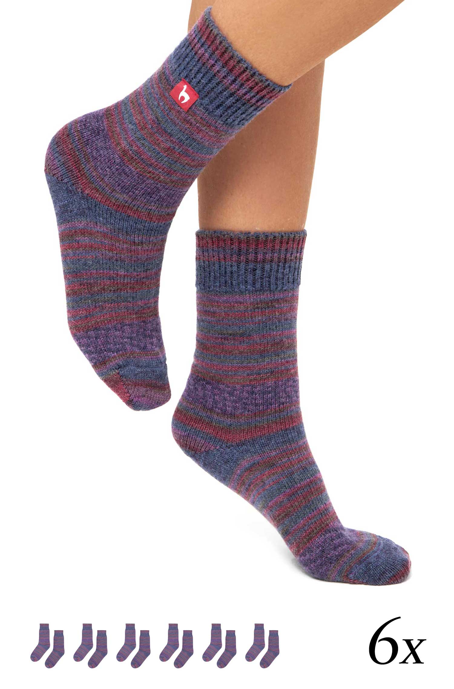 Alpaka Kuschel-Socken HARMONY - 6er Pack aus Alpaka-Wolle-Mix-pflaume/blau