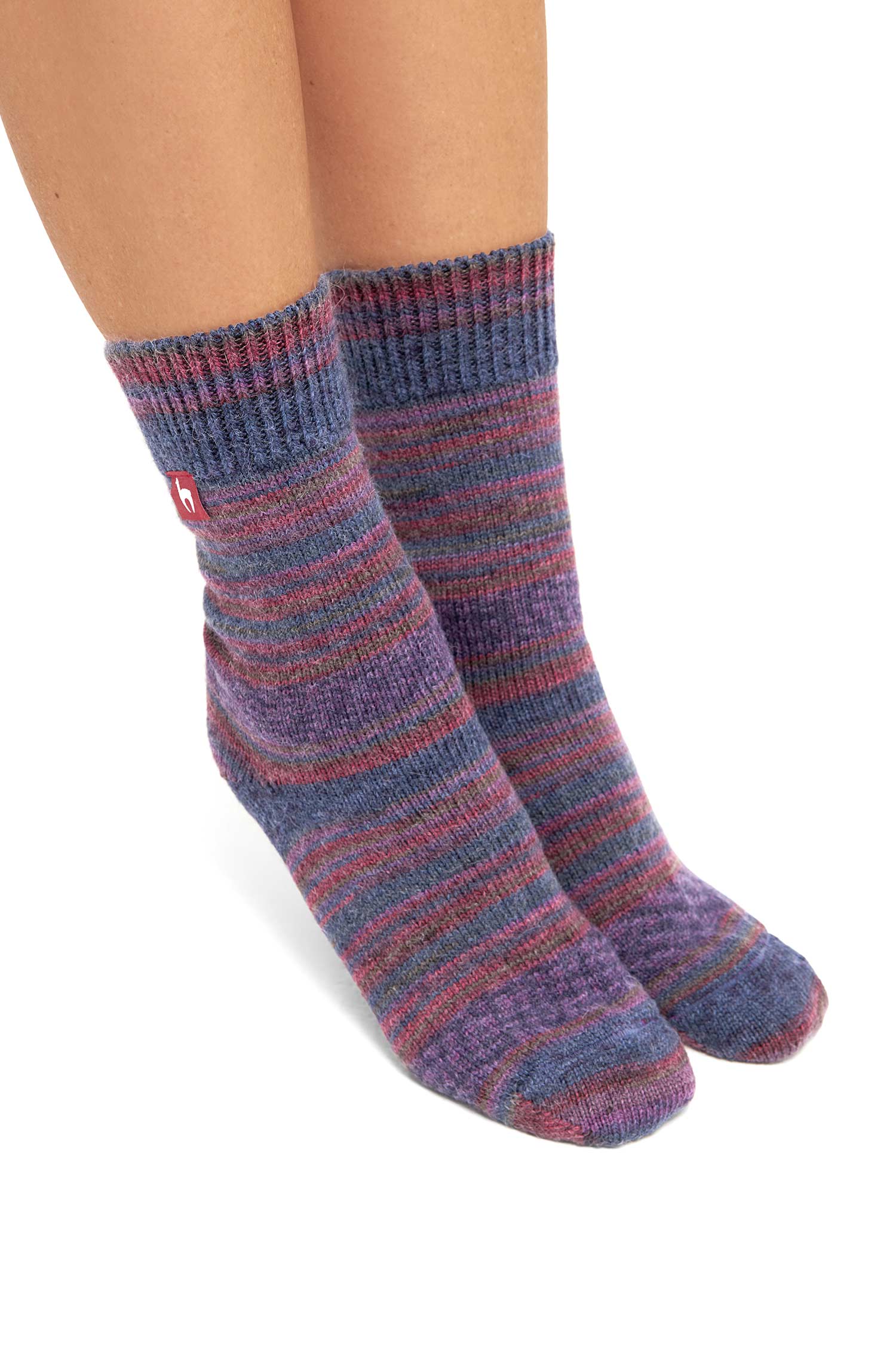 Alpaka Kuschel-Socken HARMONY - 6er Pack aus Alpaka-Wolle-Mix-pflaume/blau