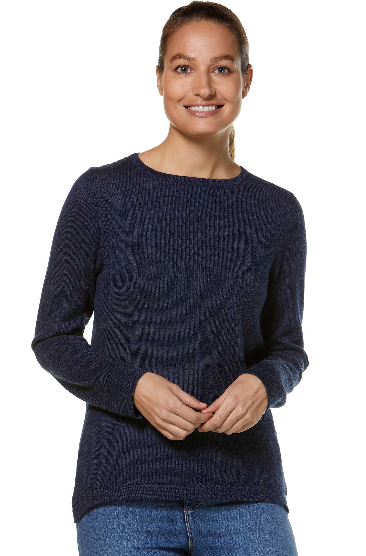 Alpaka Pullover BASIC aus 100% Baby Alpaka-blau meliert