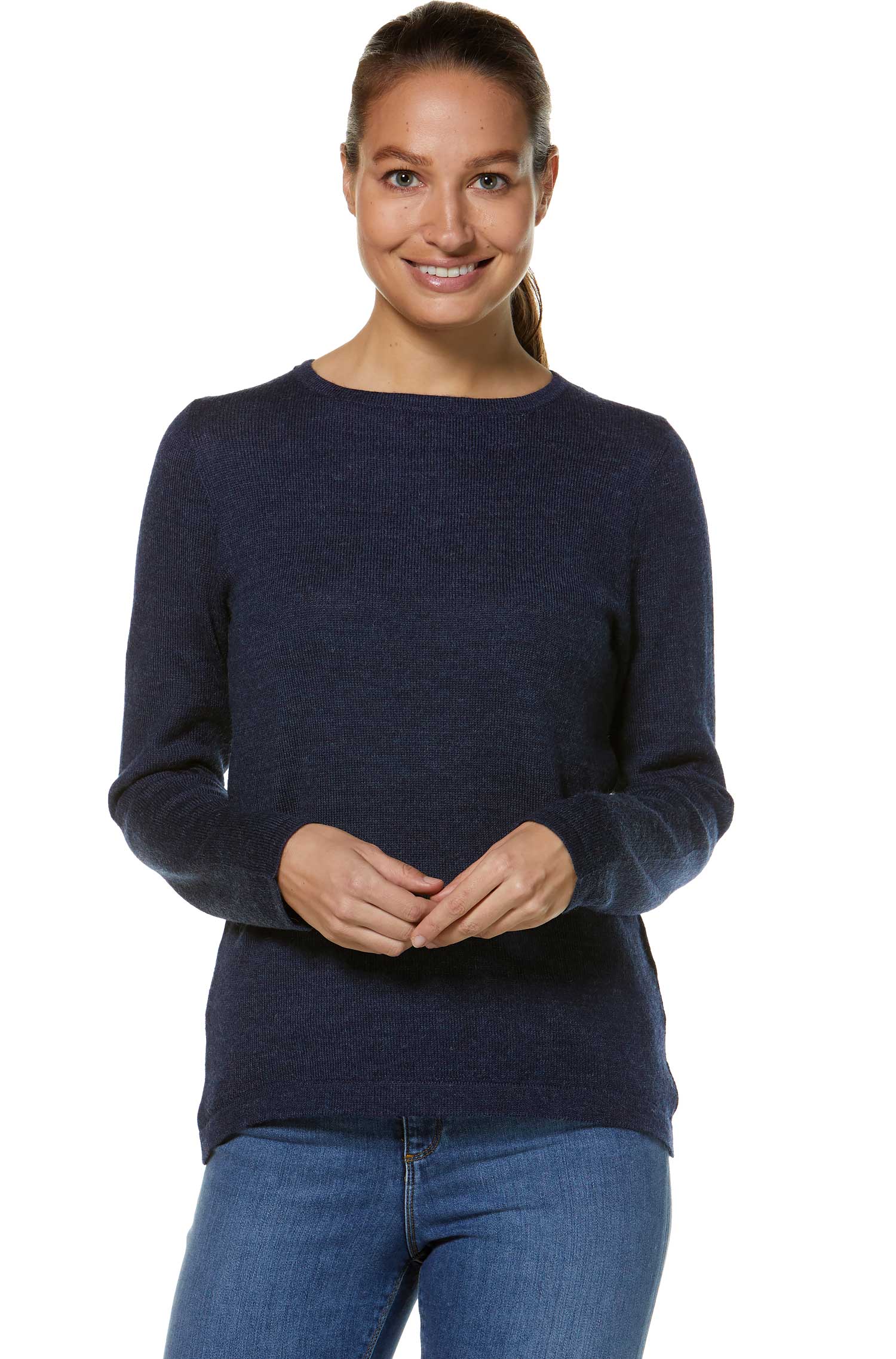 Alpaka Pullover BASIC aus 100% Baby Alpaka-blau meliert