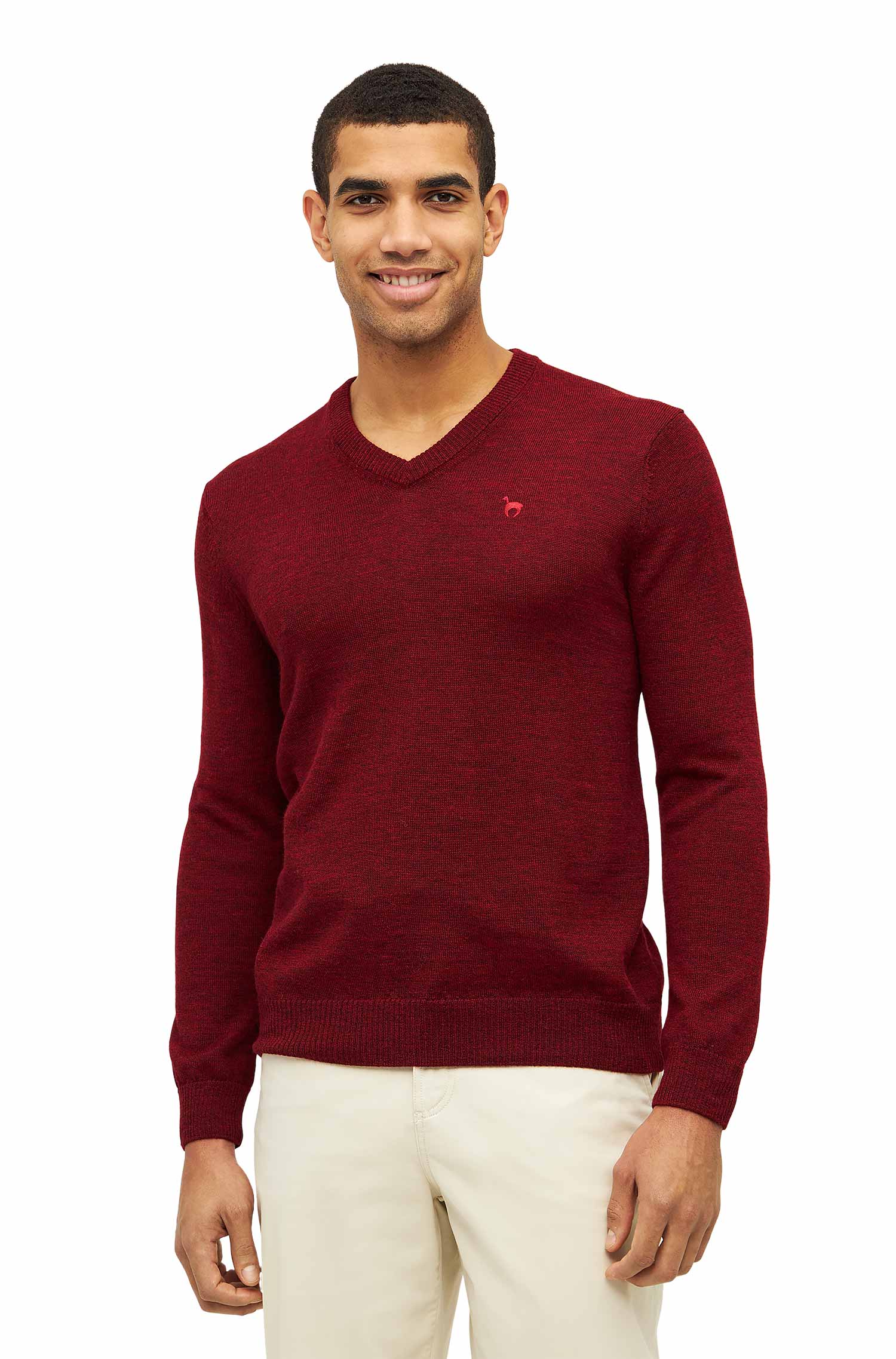 Alpaka Pullover BASIC aus 100% Baby Alpaka-rot meliert