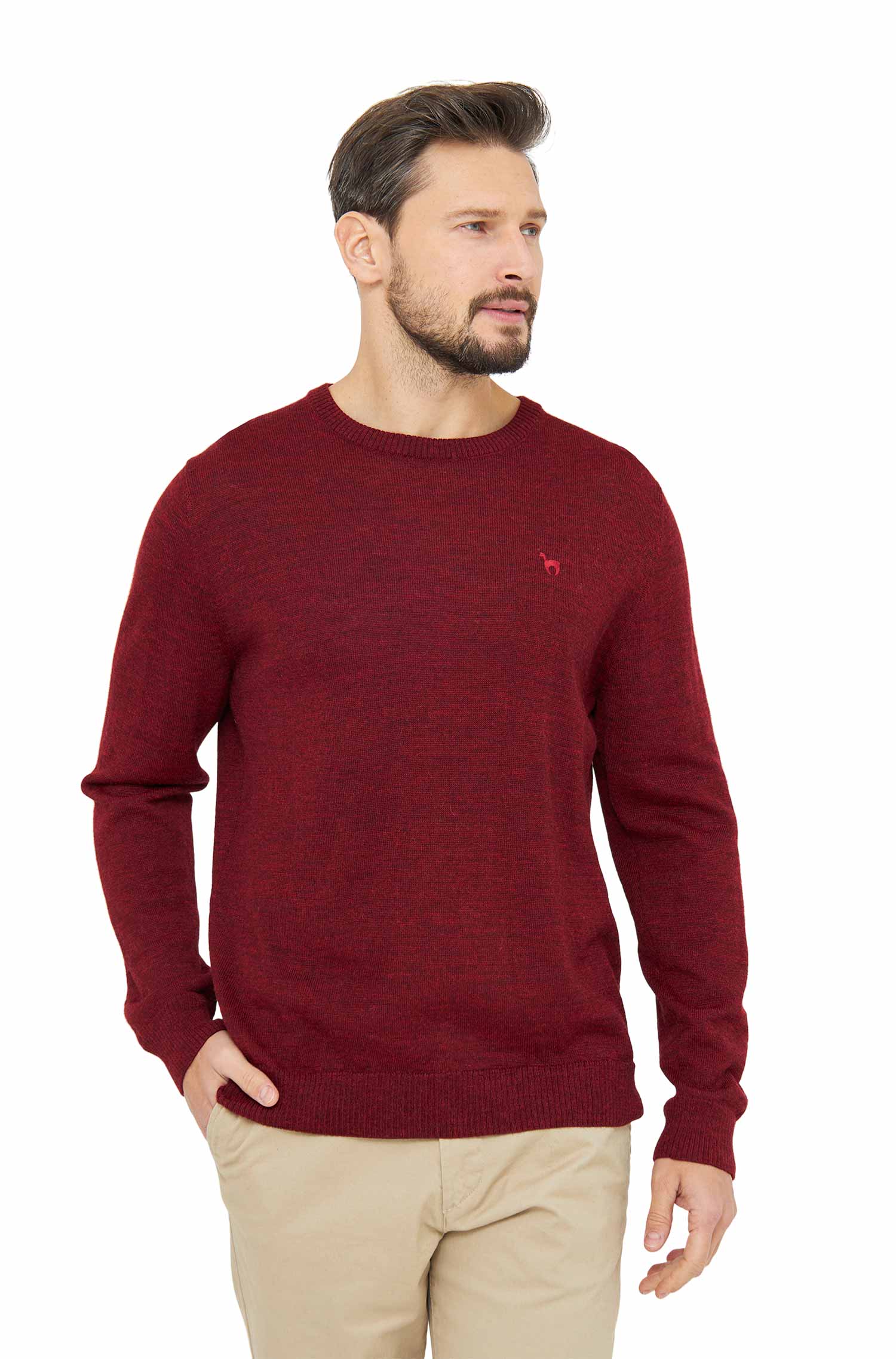 Alpaka Pullover BASIC aus 100% Baby Alpaka-rot meliert