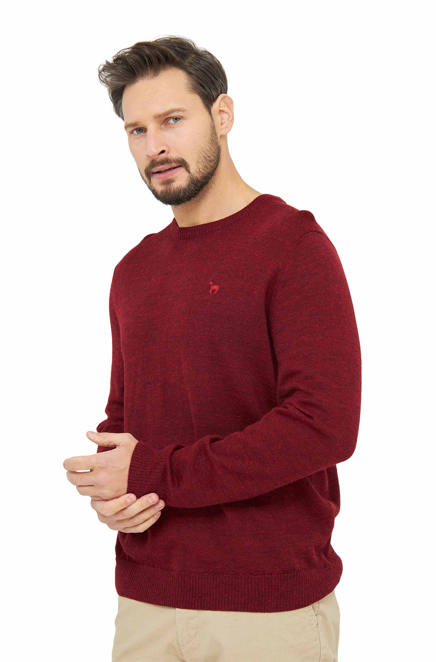 Alpaka Pullover BASIC aus 100% Baby Alpaka-rot meliert