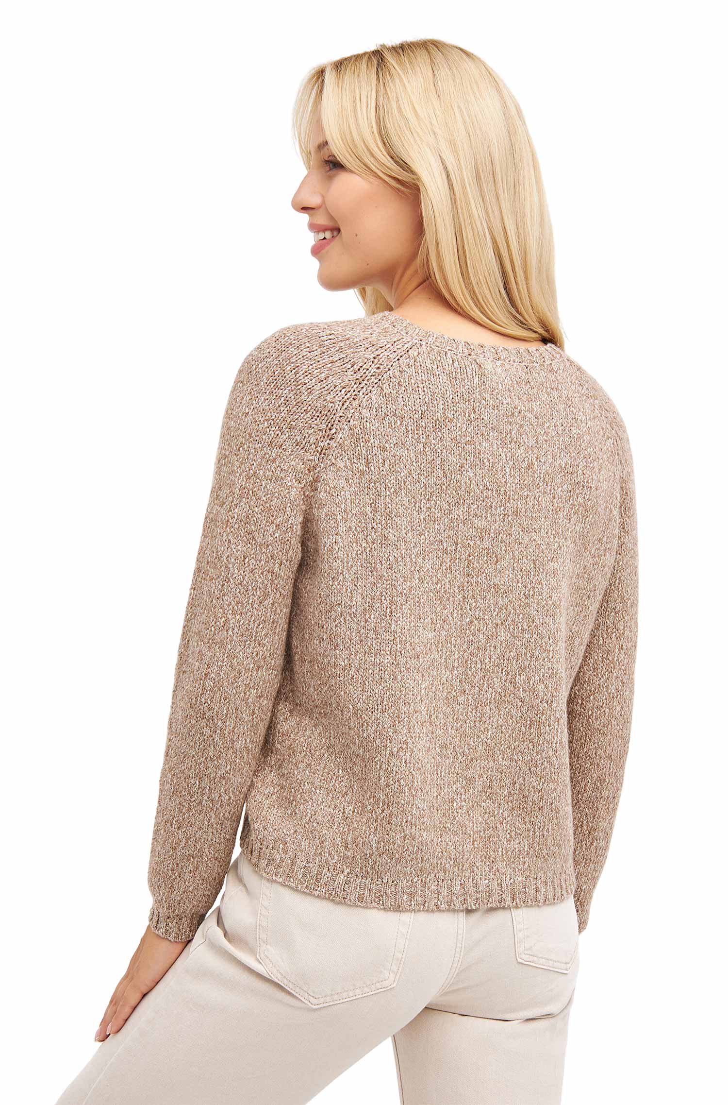 Alpaka Rundhals Pullover ELLA aus Baby Alpaka und Pima Baumwolle-beige meliert