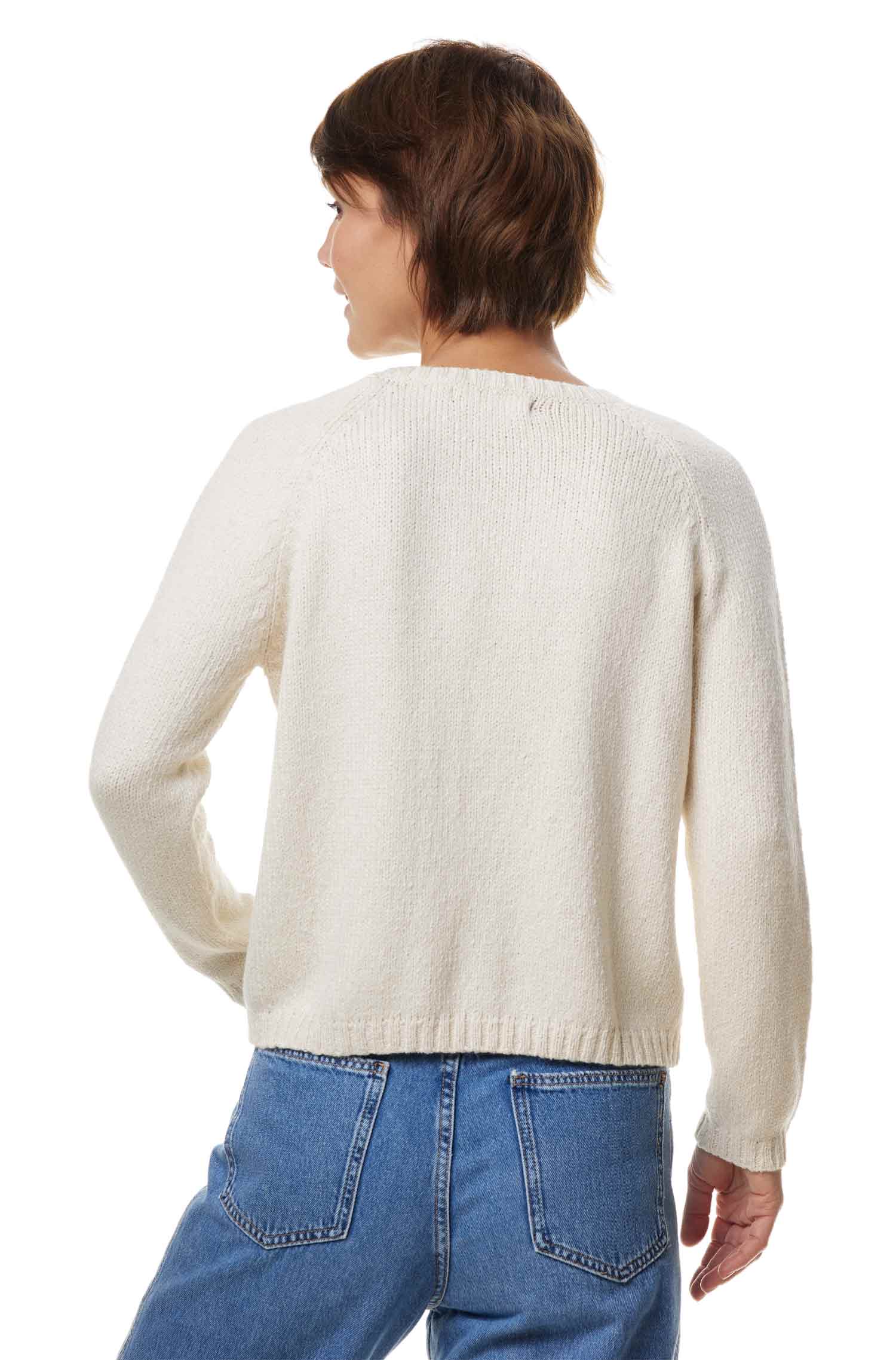 Alpaka Rundhals Pullover ELLA aus Baby Alpaka und Pima Baumwolle-ecru