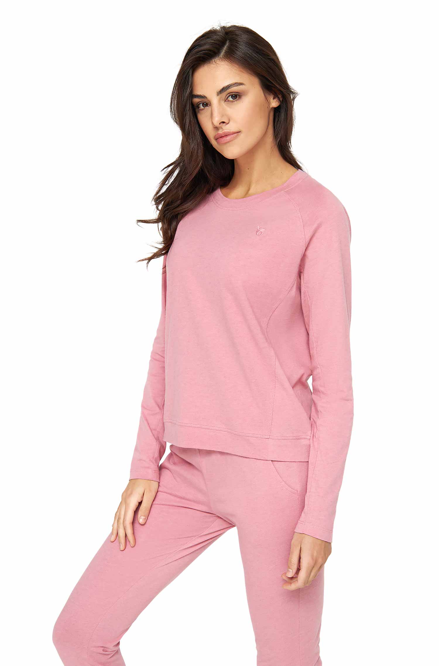 Alpaka Pyjama Damen Sweatshirt DREAMLINE aus Alpaka-Baumwoll-Mix-pearl rose