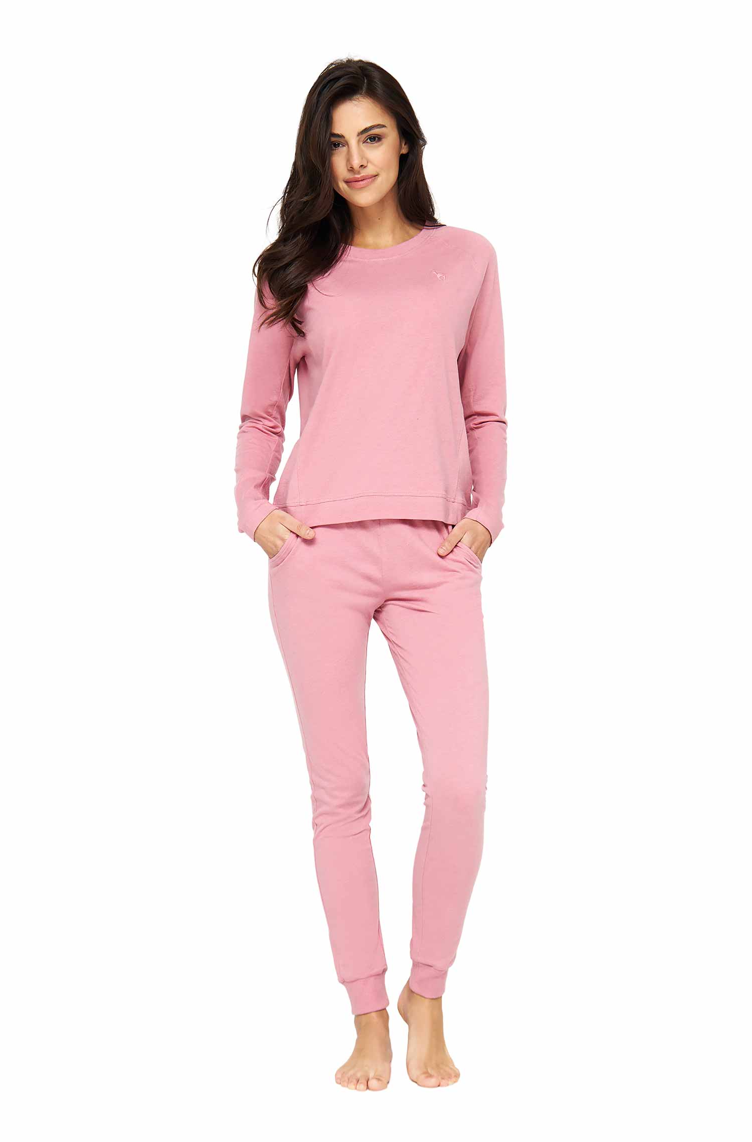 Alpaka Pyjama Damen Sweatshirt DREAMLINE aus Alpaka-Baumwoll-Mix-pearl rose