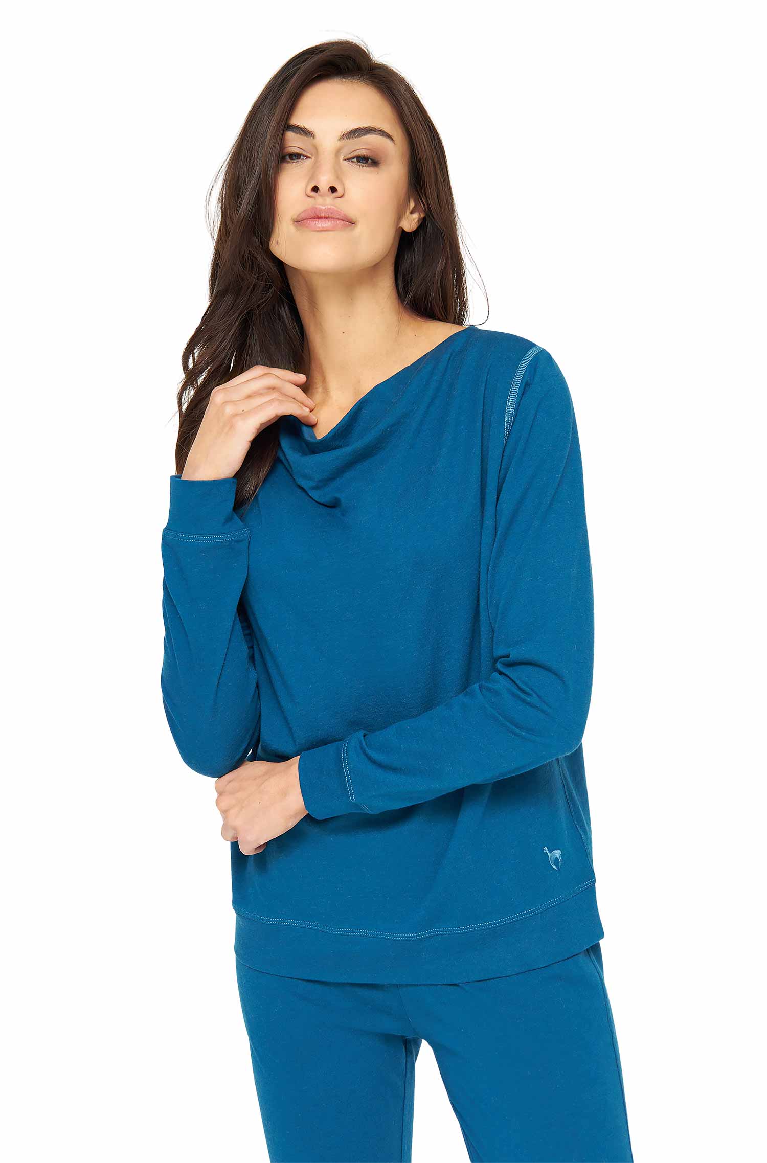 Alpaka Pyjama Damen Oberteil DREAMLINE aus Alpaka-Baumwoll-Mix-midnight blue