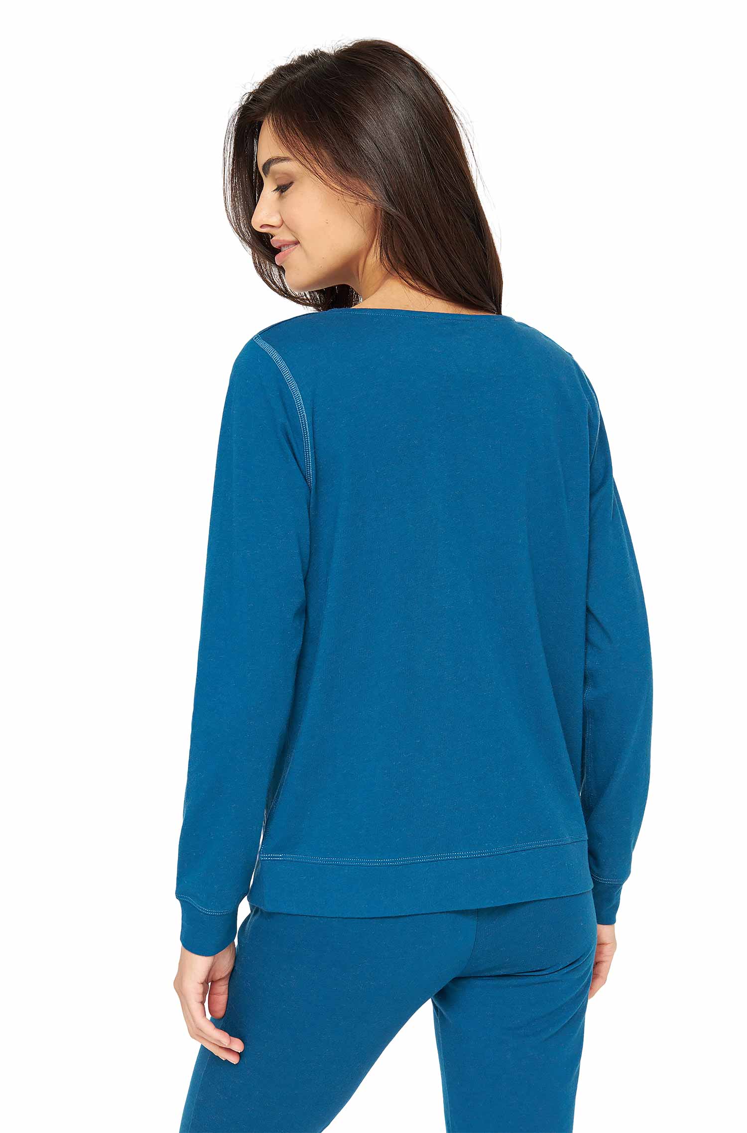 Alpaka Pyjama Damen Oberteil DREAMLINE aus Alpaka-Baumwoll-Mix-midnight blue