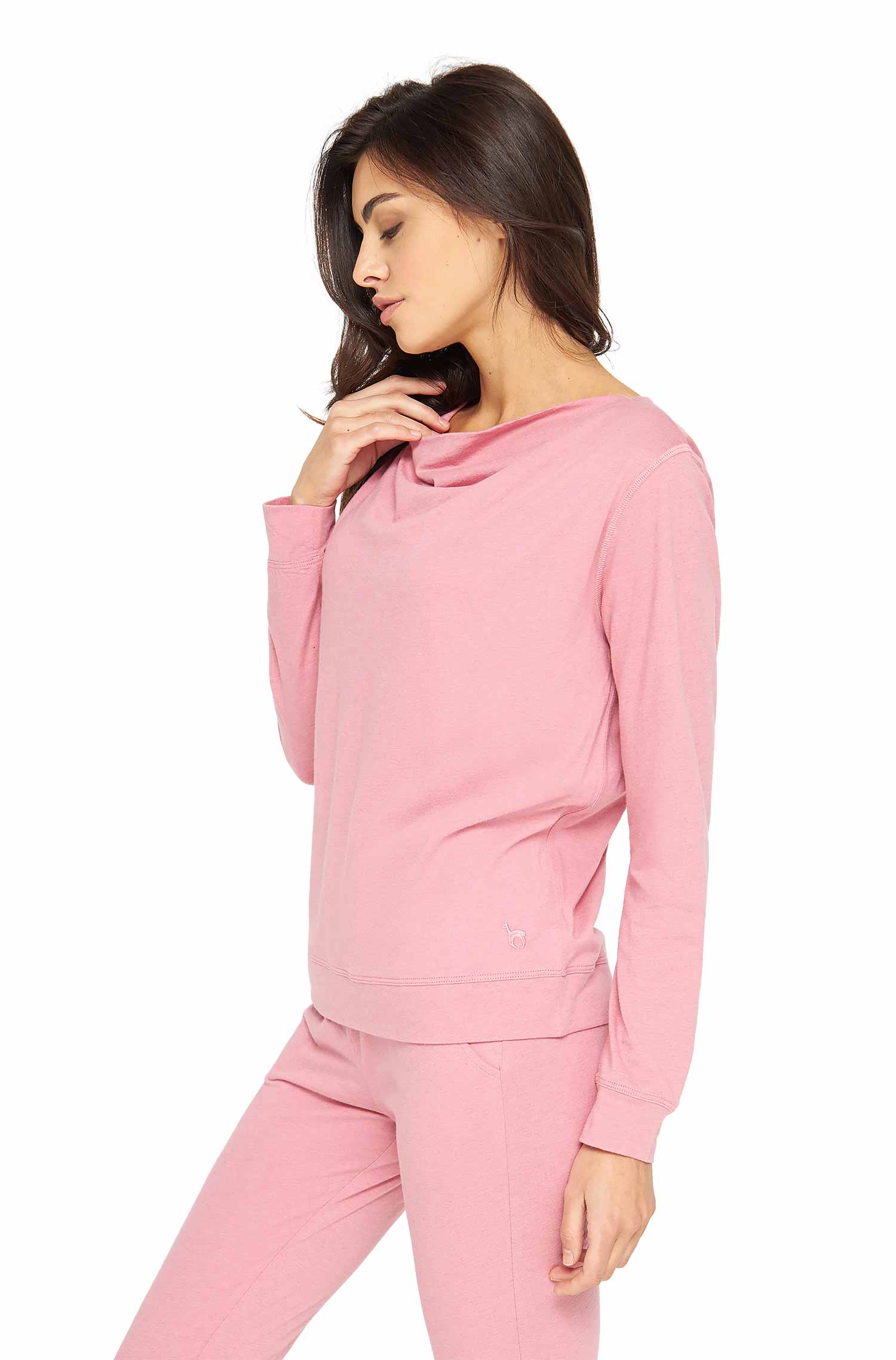 Alpaka Pyjama Damen Oberteil DREAMLINE aus Alpaka-Baumwoll-Mix-pearl rose