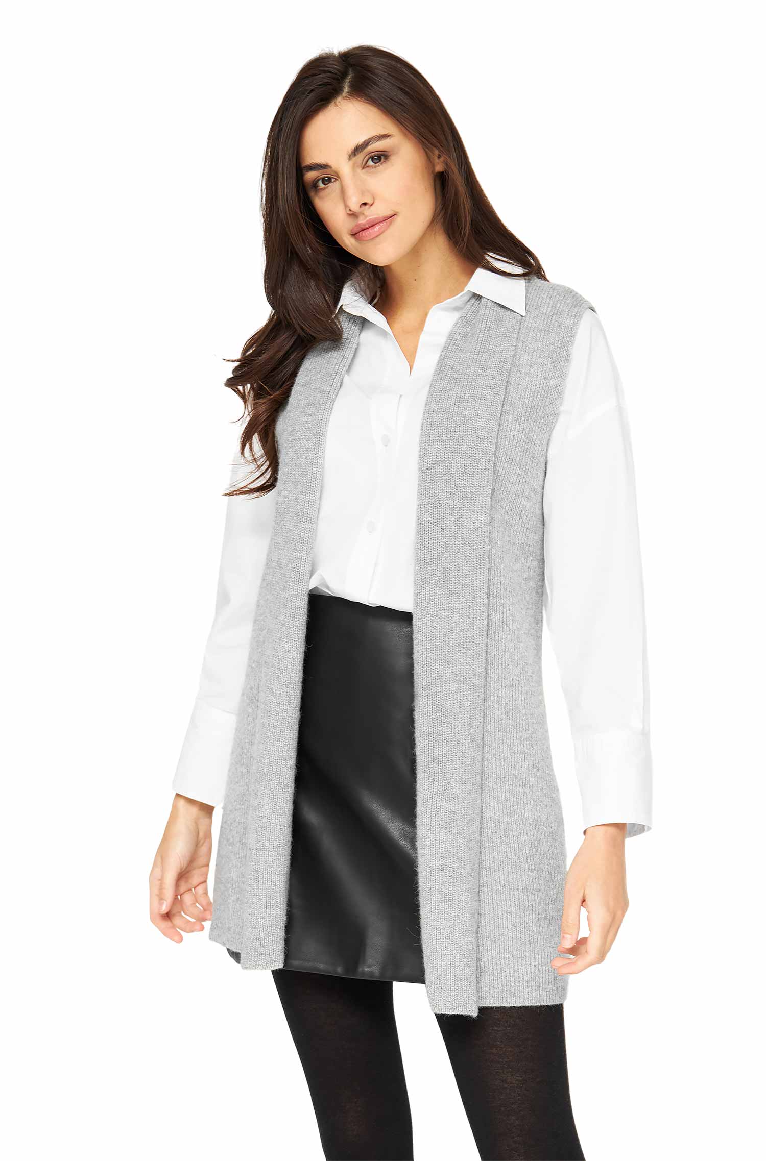 Alpaka STRICKWESTE mit Schalkragen-silbergrau