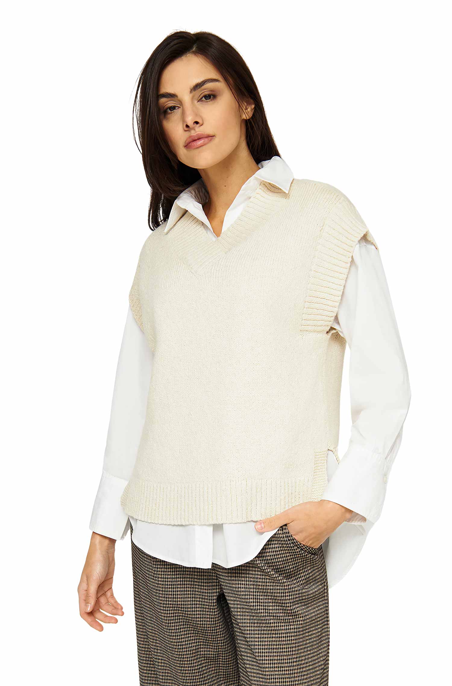 Alpaka Strick-Pullunder NORA aus Alpaka-Baumwoll-Mix-ecru