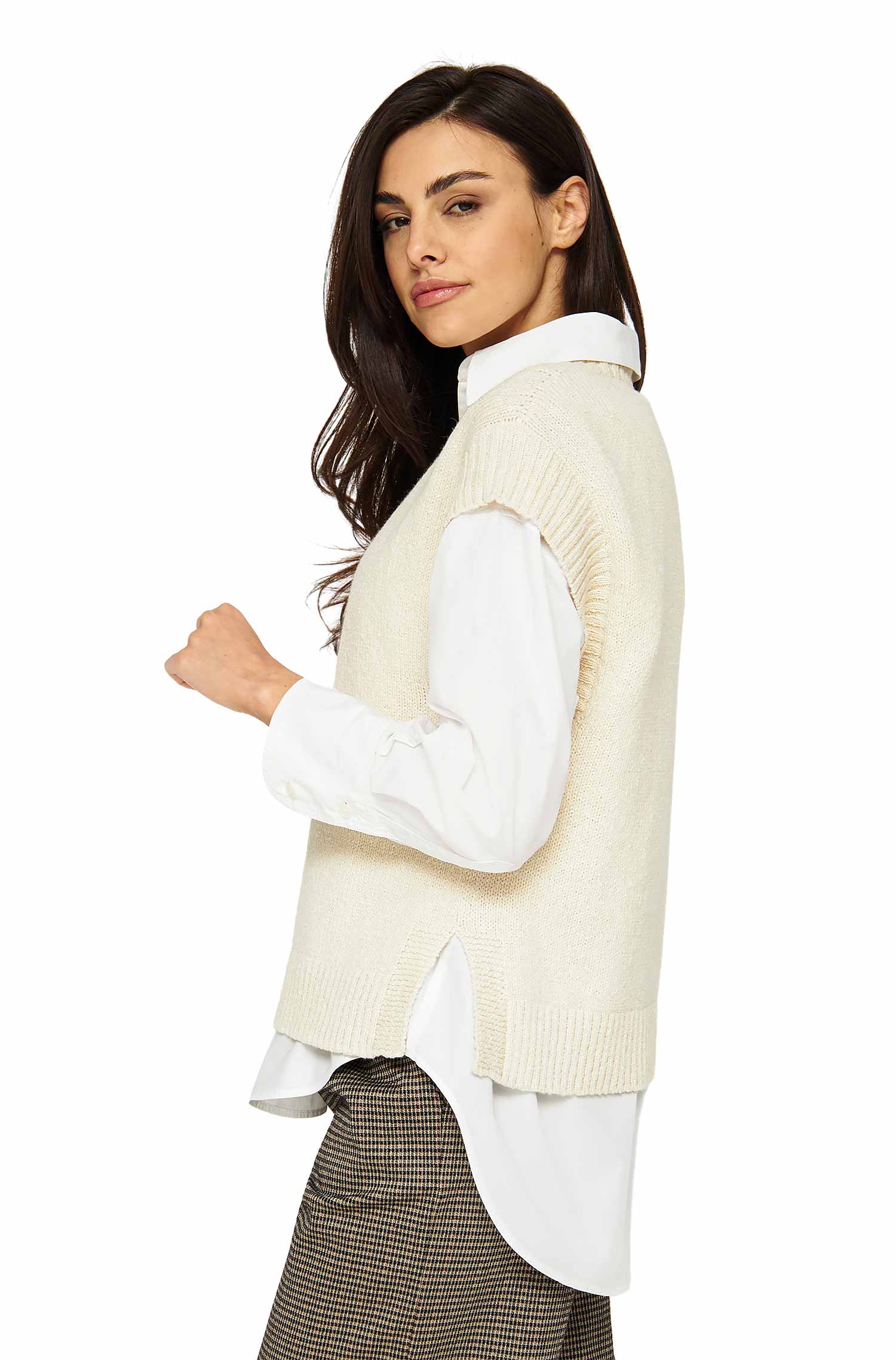 Alpaka Strick-Pullunder NORA aus Alpaka-Baumwoll-Mix-ecru