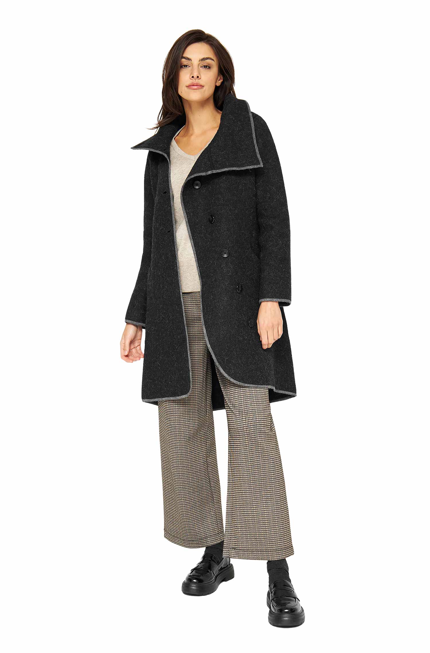 Alpaka Mantel ASI aus Alpaka und Wolle-schwarz/grau