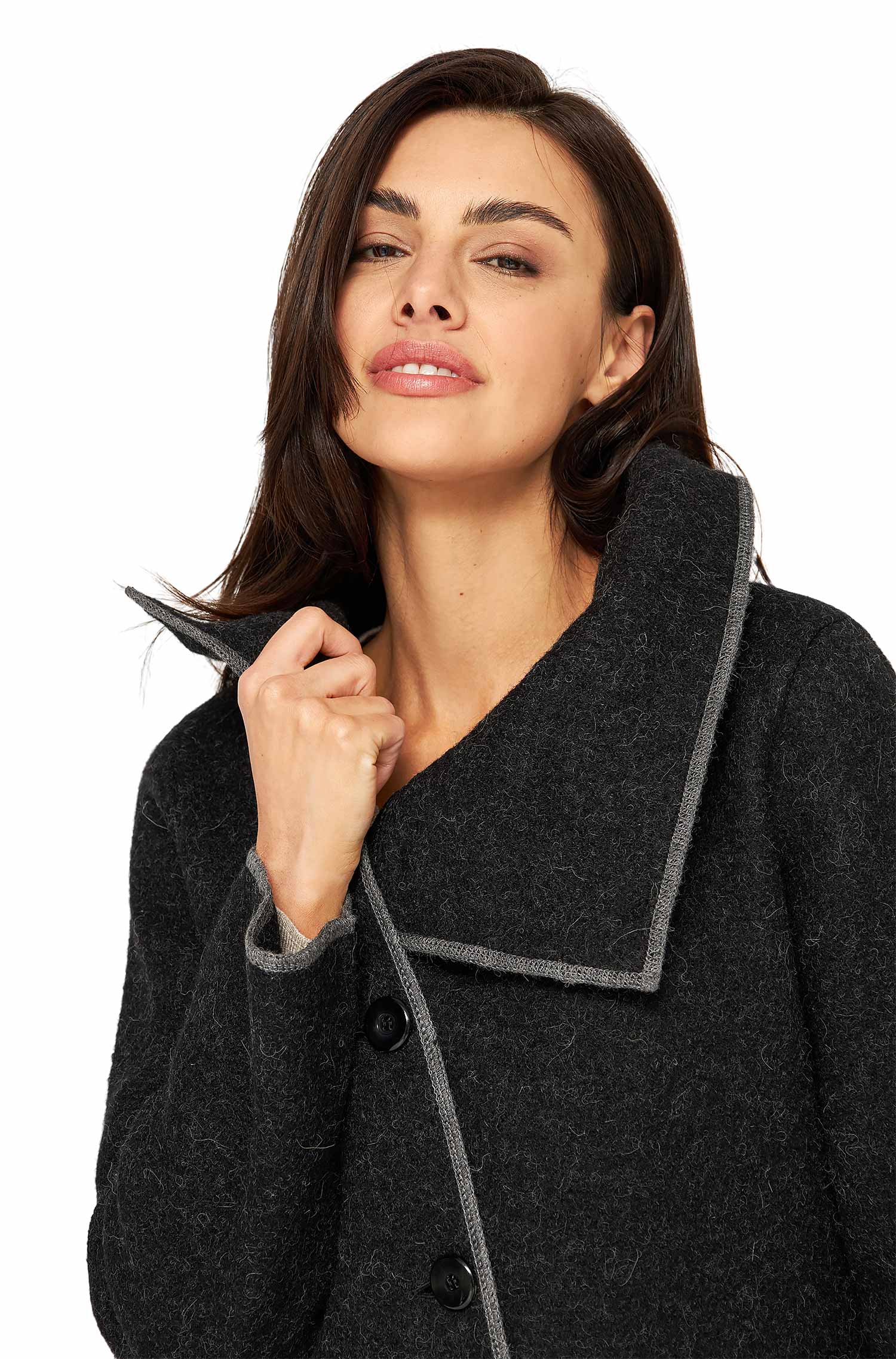 Alpaka Mantel ASI aus Alpaka und Wolle-schwarz/grau