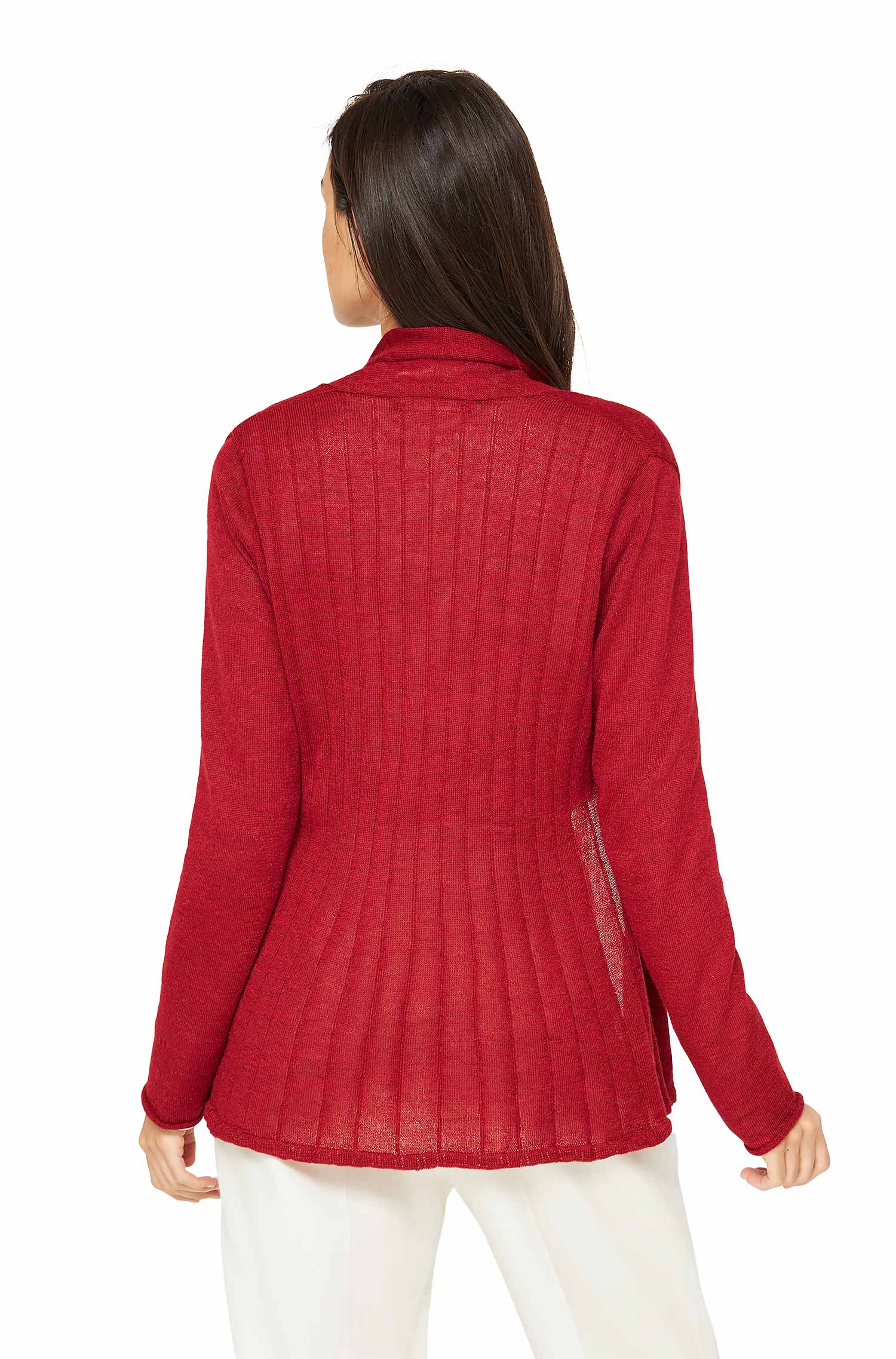 Alpaka Strickjacke PENELOPE aus 100% Baby Alpaka-rot meliert