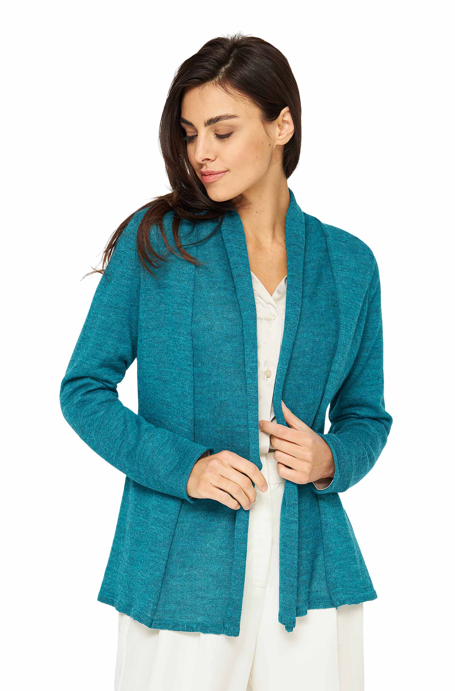 Alpaka Strickjacke PENELOPE aus 100% Baby Alpaka-türkis