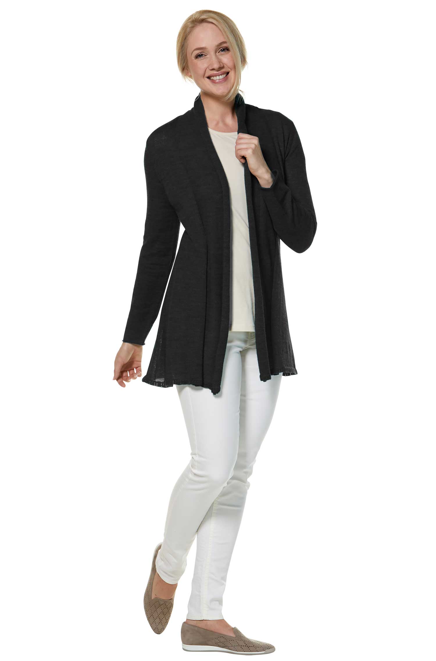 Alpaka Strickjacke PENELOPE LONG aus 100% Baby Alpaka-schwarz