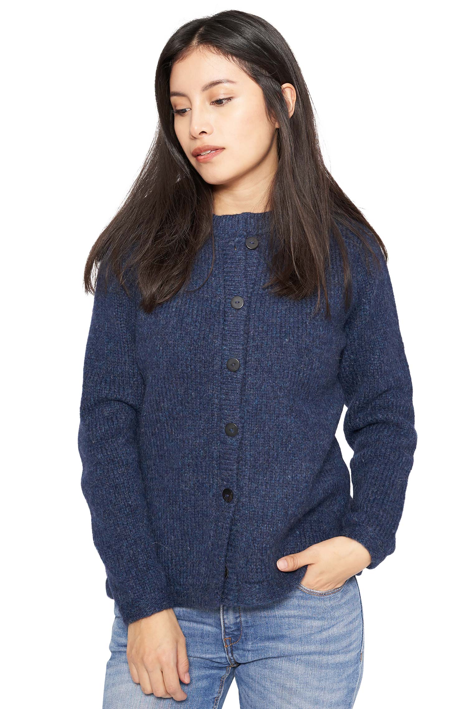 Alpaka Strickjacke ASA aus Baby Alpaka und Wolle-blau