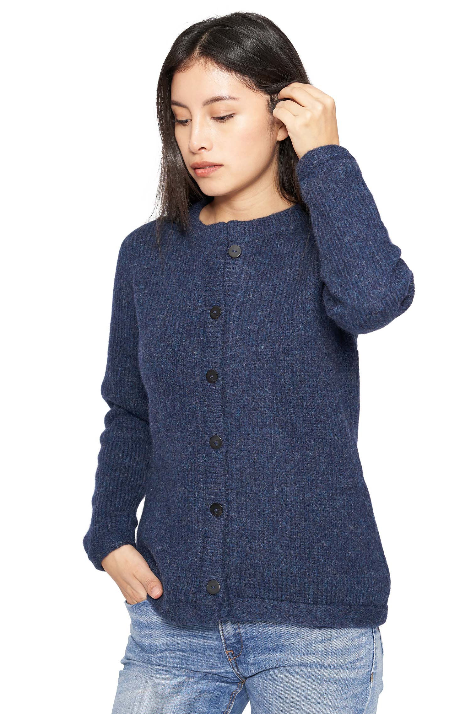 Alpaka Strickjacke ASA aus Baby Alpaka und Wolle-blau