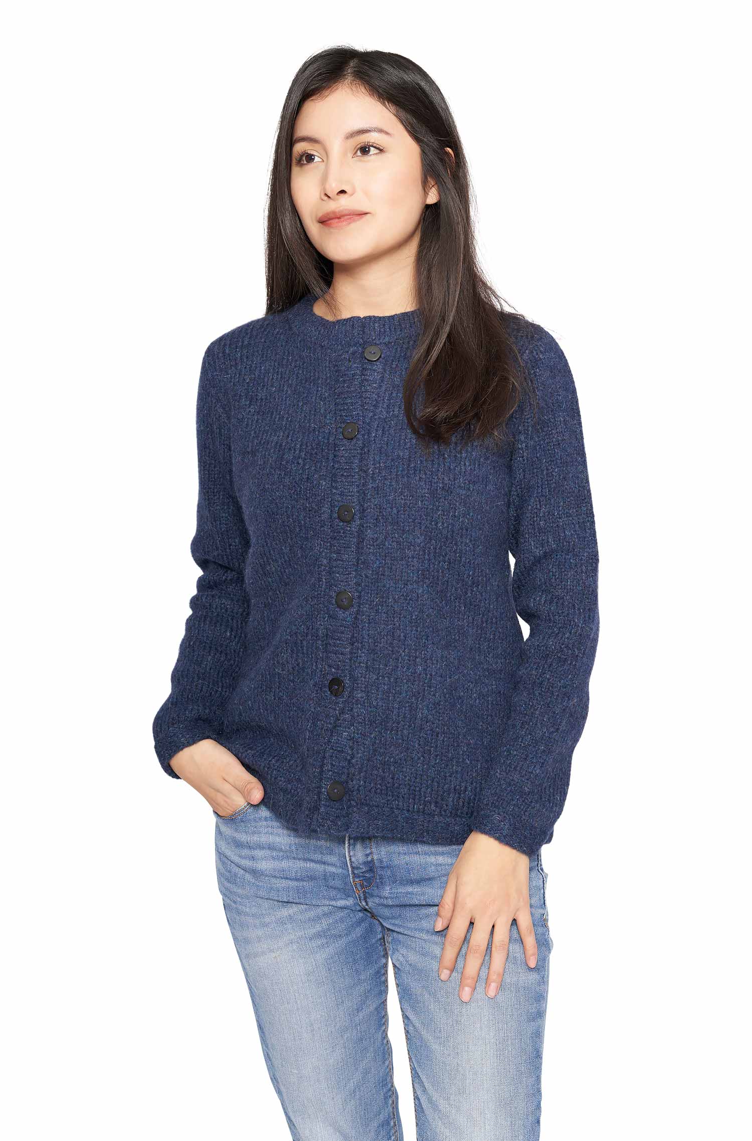 Alpaka Strickjacke ASA aus Baby Alpaka und Wolle-blau