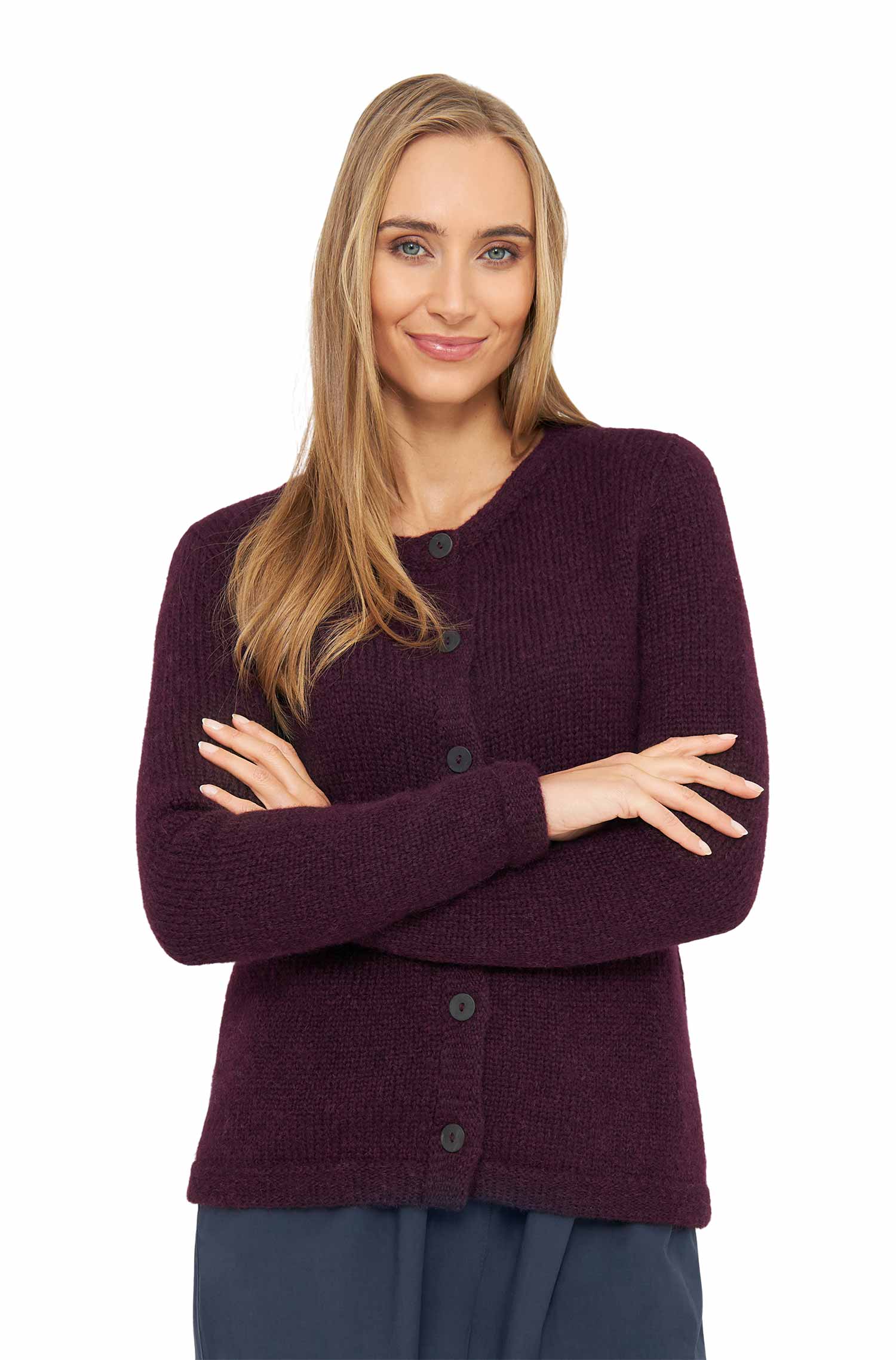 Alpaka Strickjacke ASA aus Baby Alpaka und Wolle-bordeaux