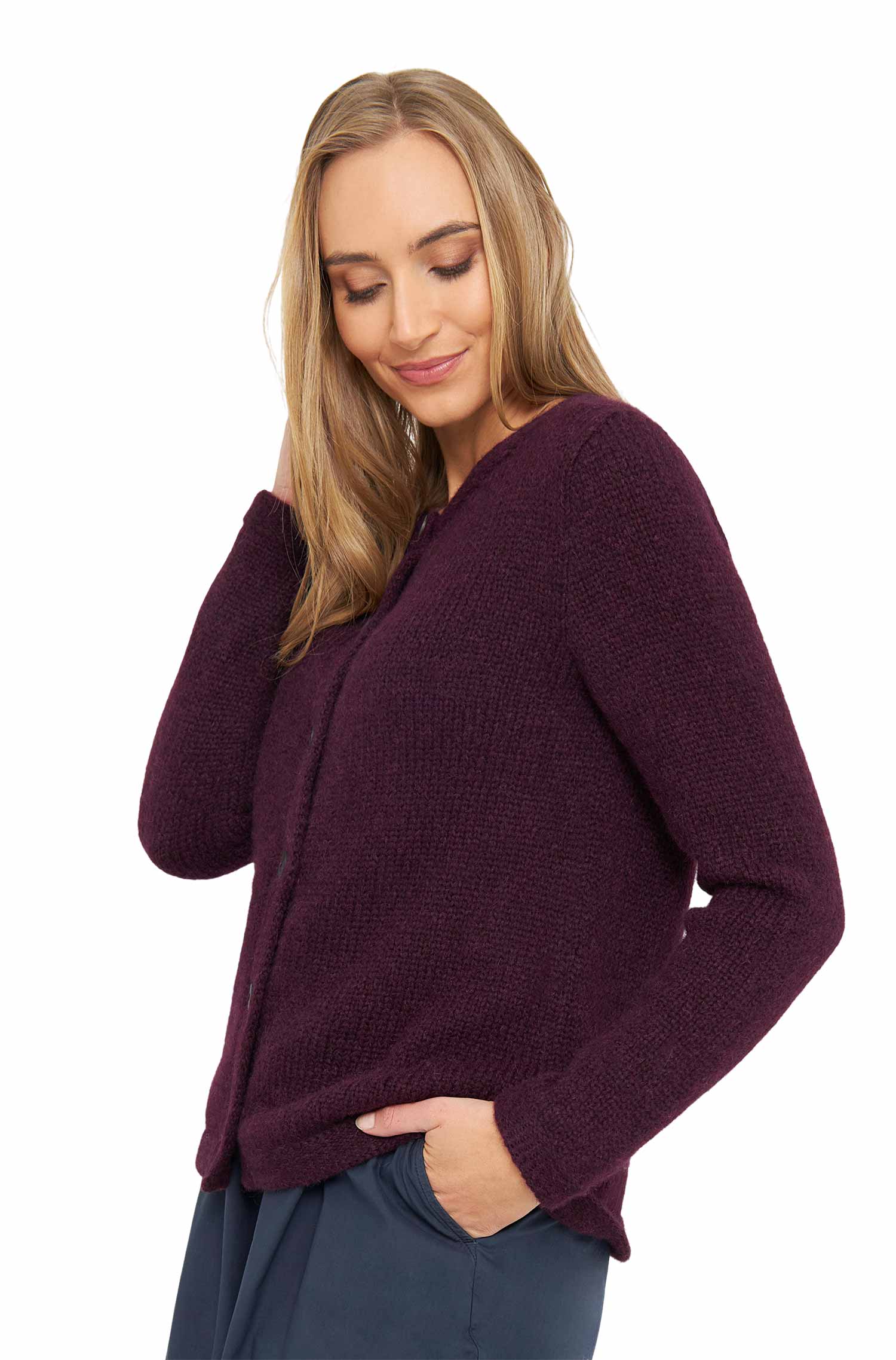 Alpaka Strickjacke ASA aus Baby Alpaka und Wolle-bordeaux