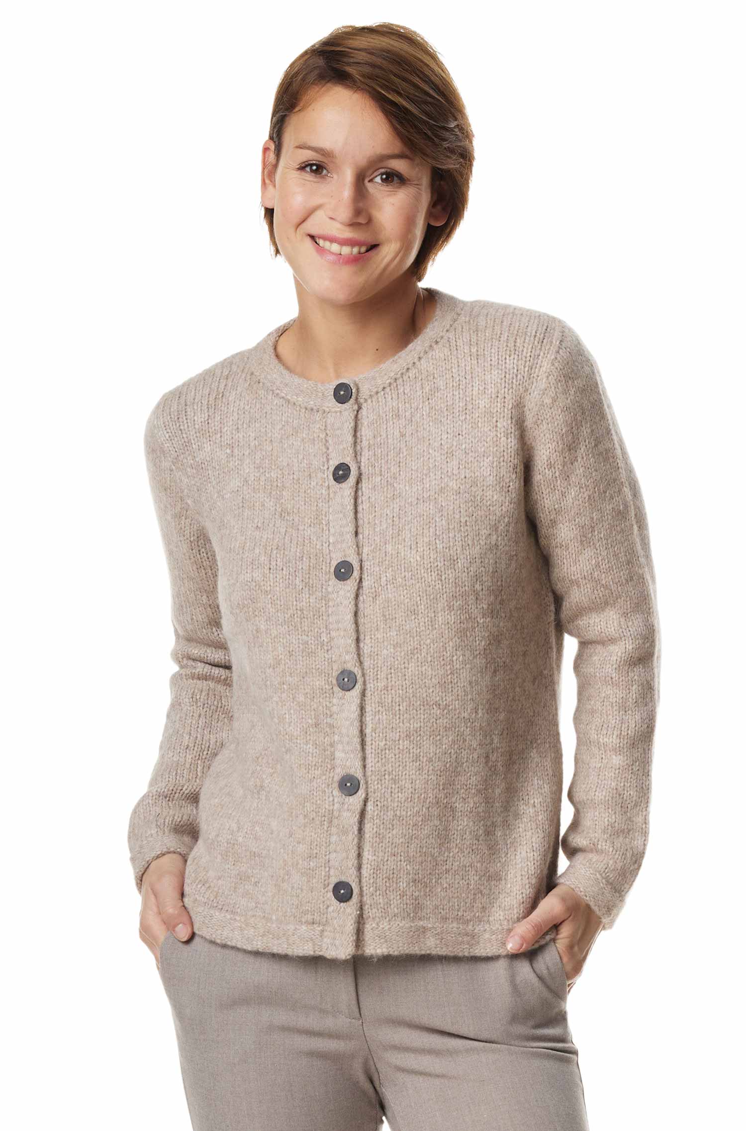 Alpaka Strickjacke ASA aus Baby Alpaka und Wolle-sand