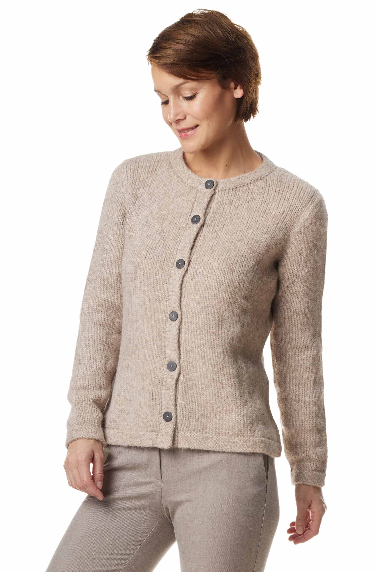 Alpaka Strickjacke ASA aus Baby Alpaka und Wolle-sand