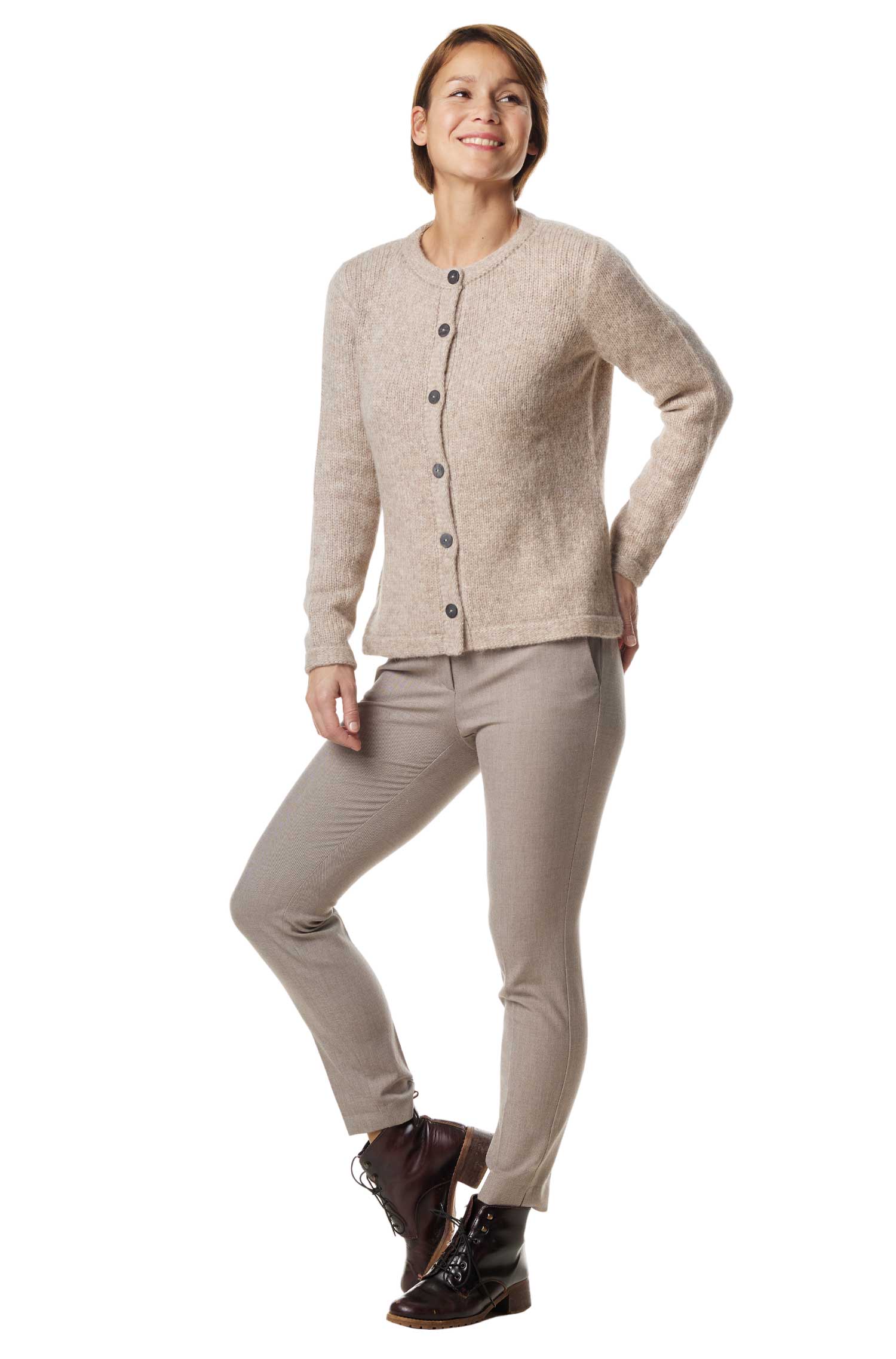 Alpaka Strickjacke ASA aus Baby Alpaka und Wolle-sand