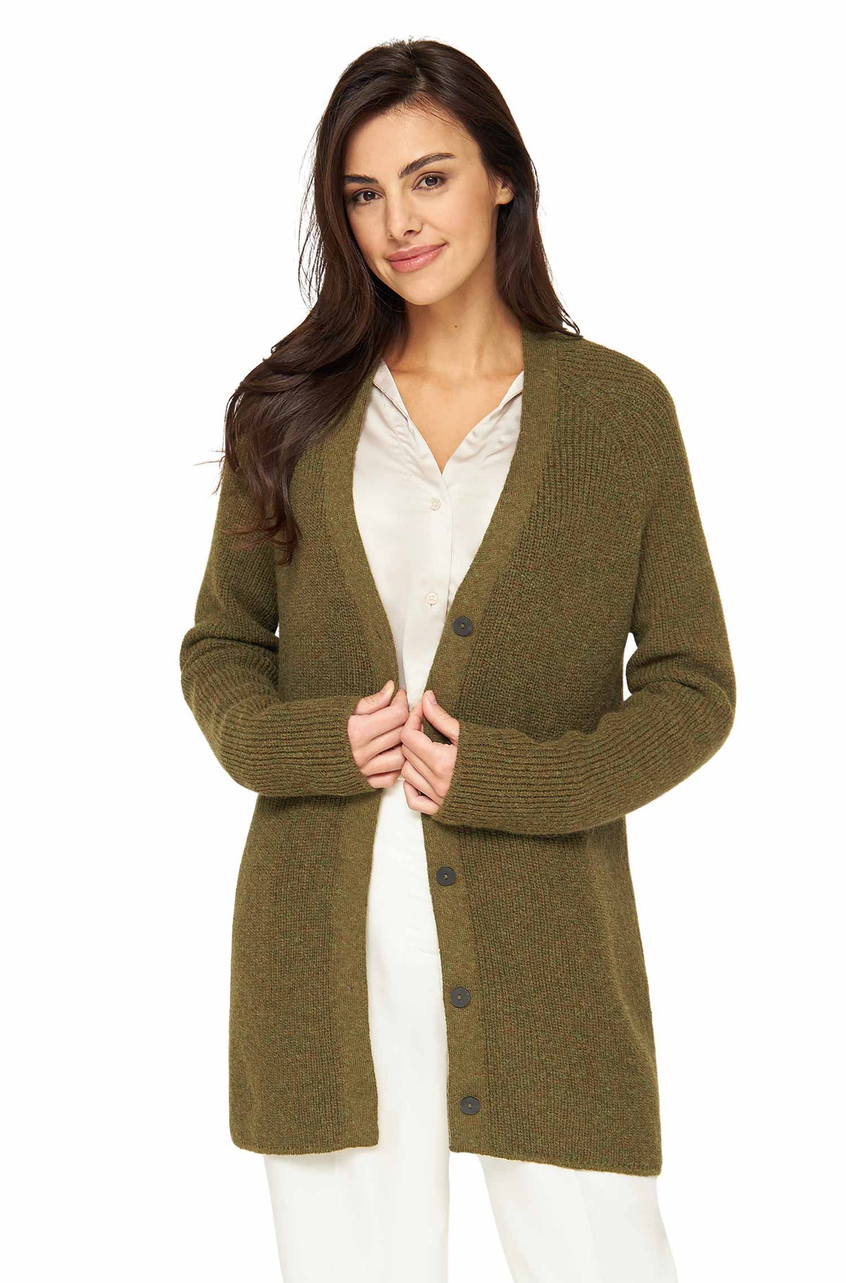 Alpaka Strickjacke CARICE-olivgrün