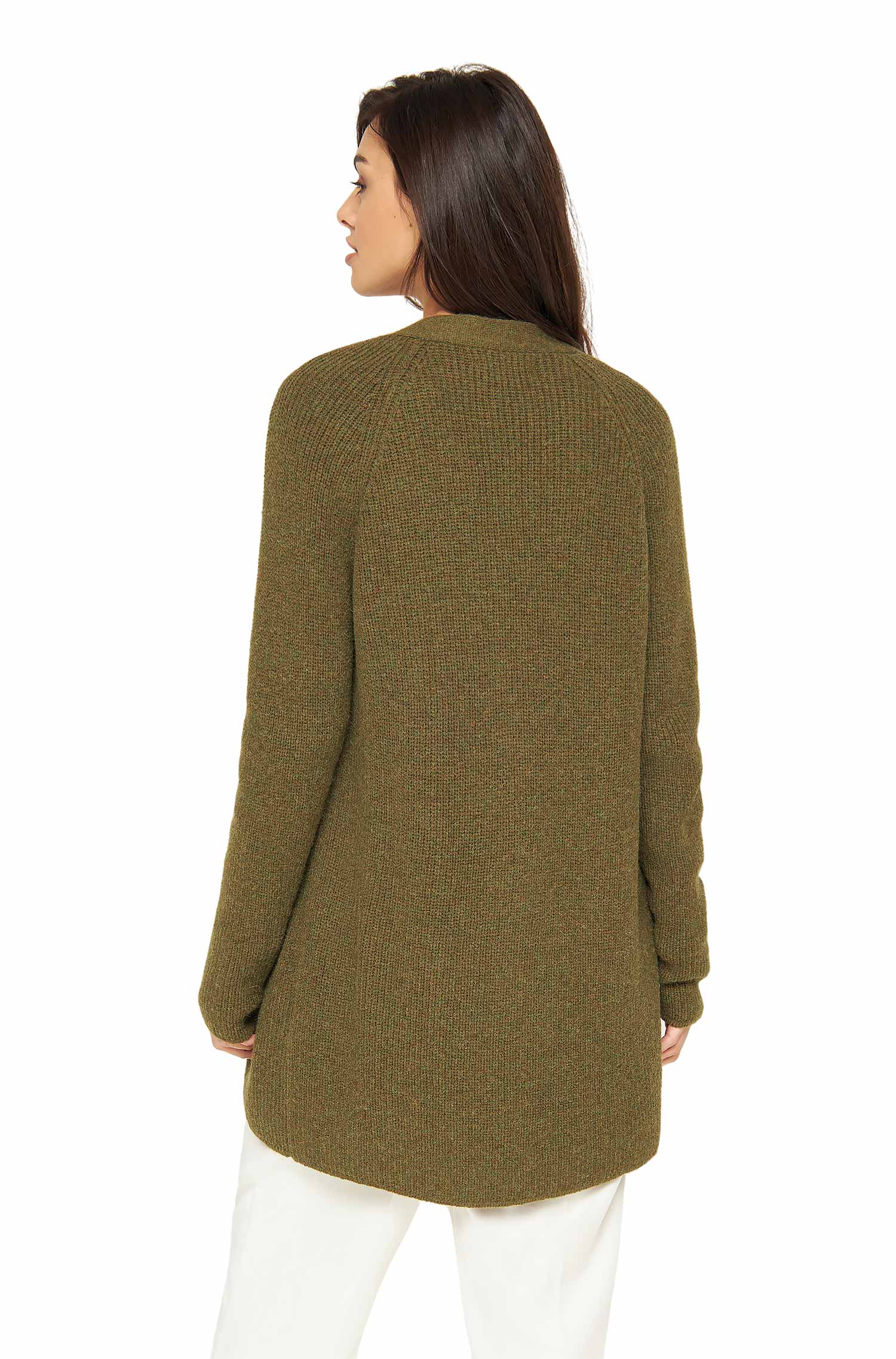 Alpaka Strickjacke CARICE aus Alpaka-Merino-Mix-olivgrün